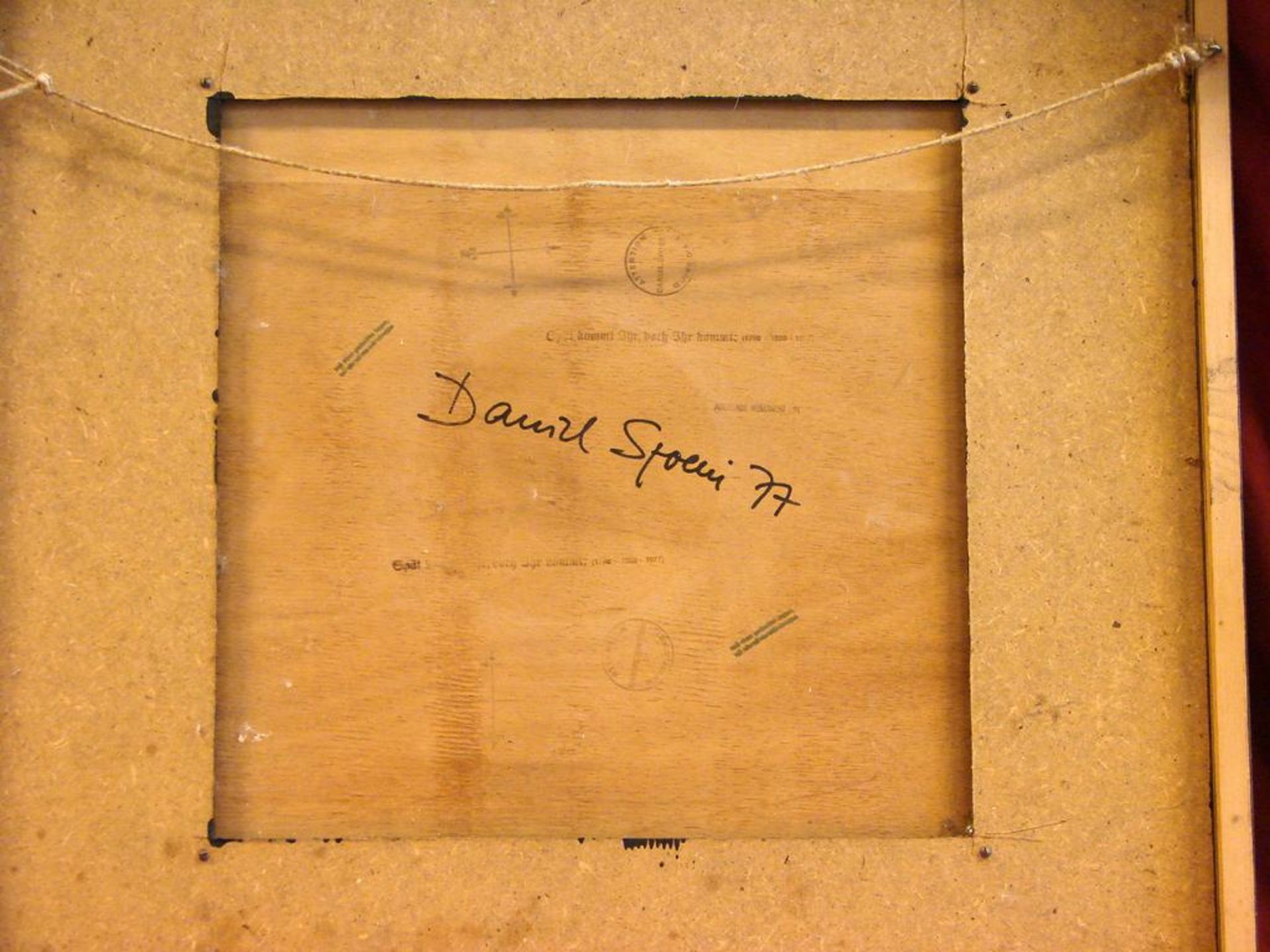 DANIEL SPOERI, Modern, Textilarbeit, dat.' 77 , bezeichnet, ca. 65x65 cm, Kein Postversand möglich - Image 3 of 3