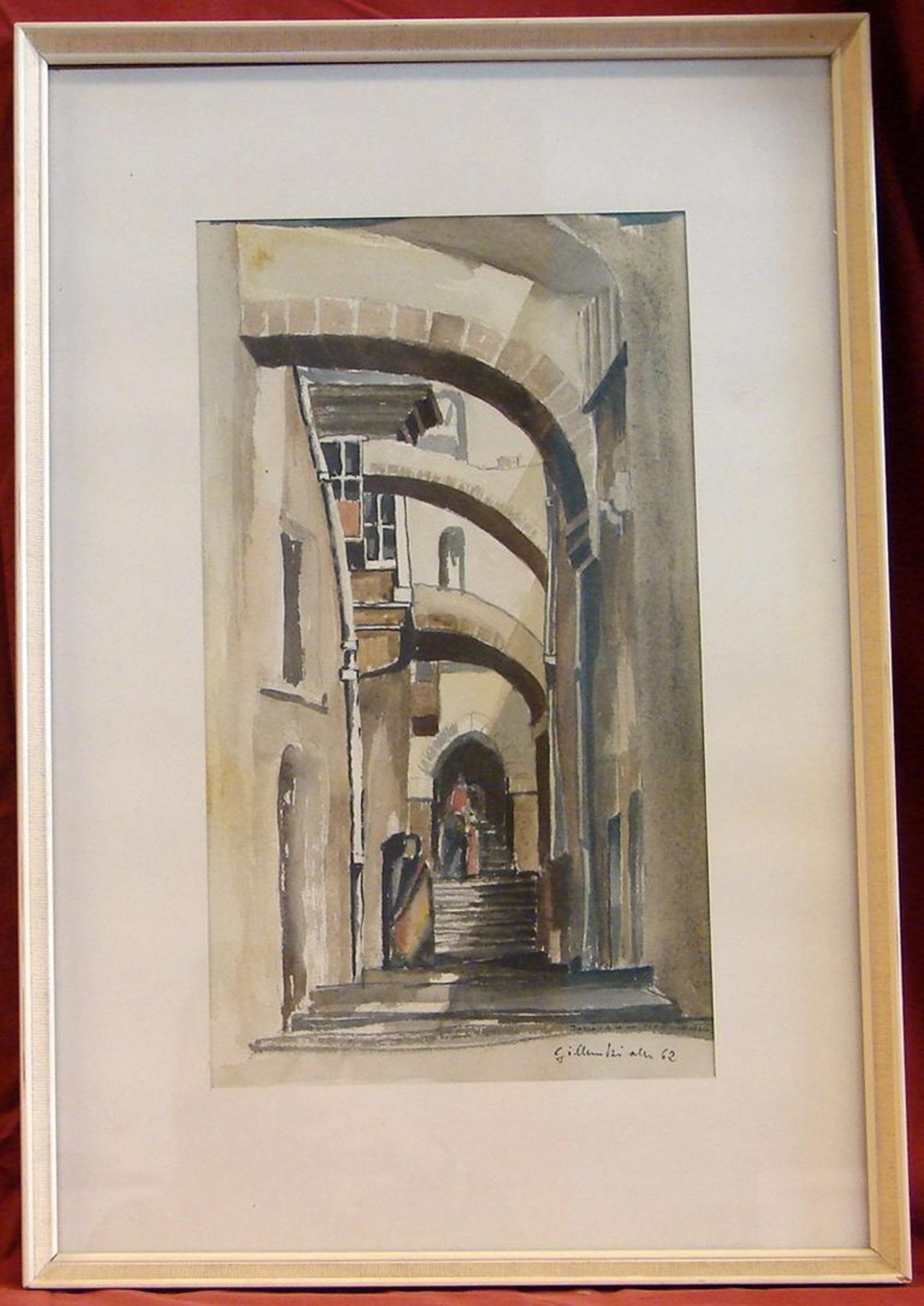 "Via Dolorosa Jerusalem", Aquarell, u. re.unleserlich signiert, datiert 1962, ca. 22 x 38 cm