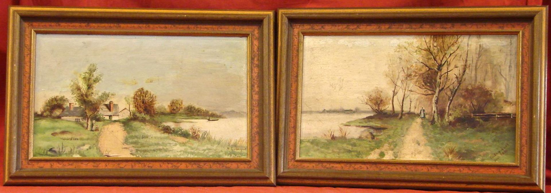 Paar Bilder, "Landschaften", Öl/Hartf., signiert M. LEDOSQUET, datiert 1898, ca. 21 x 36 cm