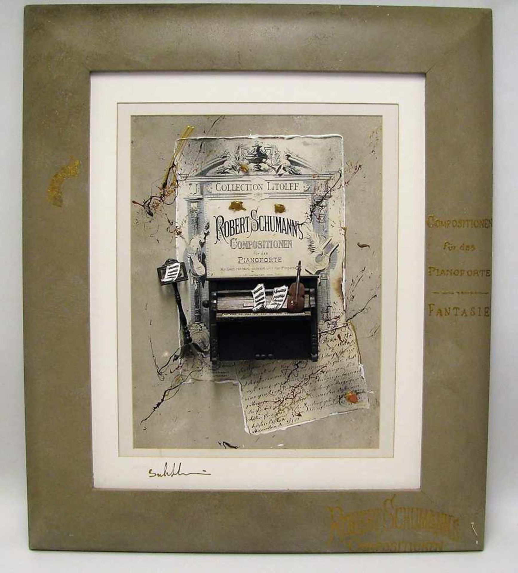 Unles.sign., "Robert Schumann#s Kompositionen für das Piano Forte", Collage, 64 x 56 cm, R.<