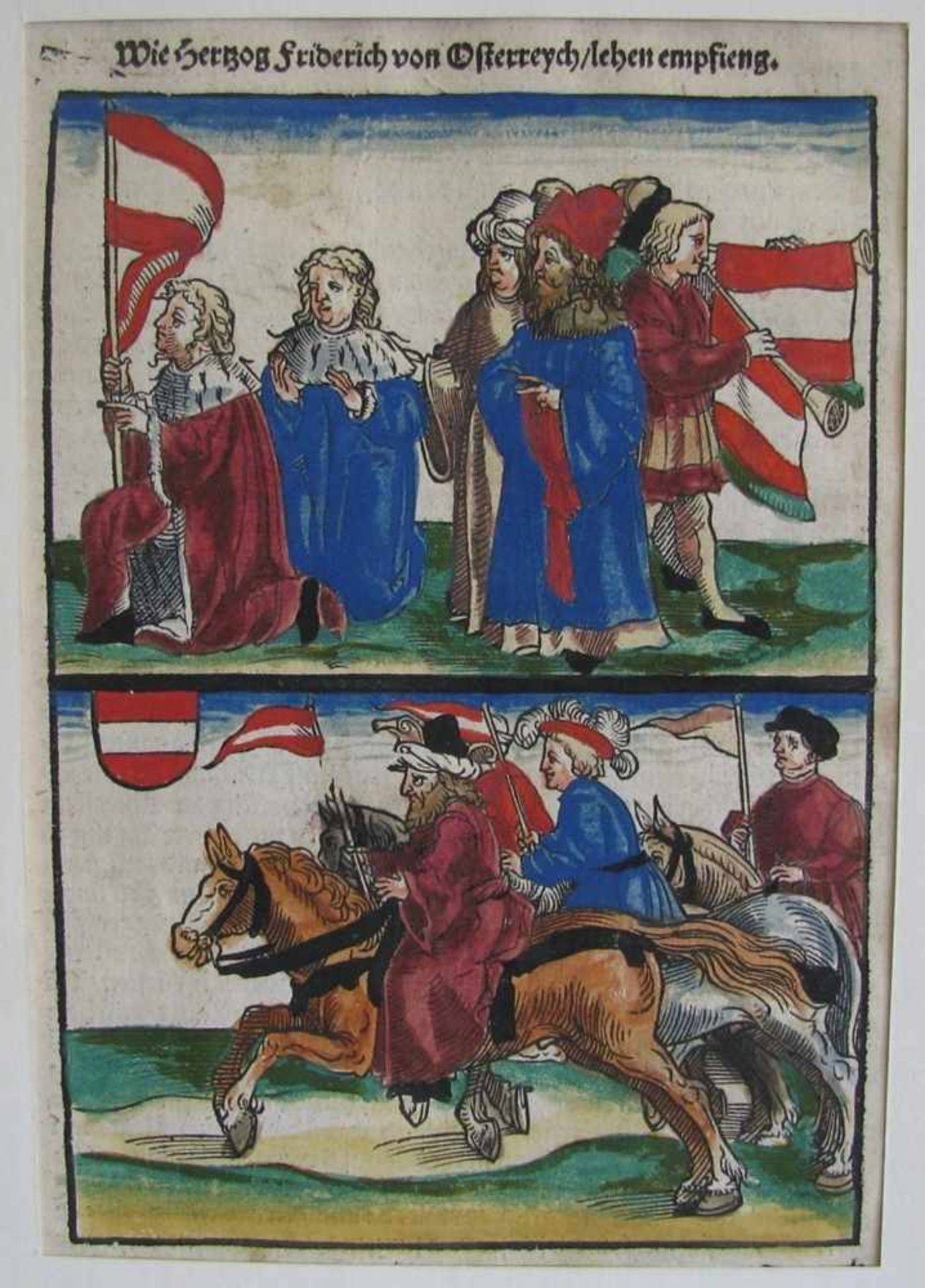 3 mittelalterliche Buchseiten, Jörg Breu d.Ä., Augsburg, col., 30 x 20 m, o.R. - Bild 3 aus 3