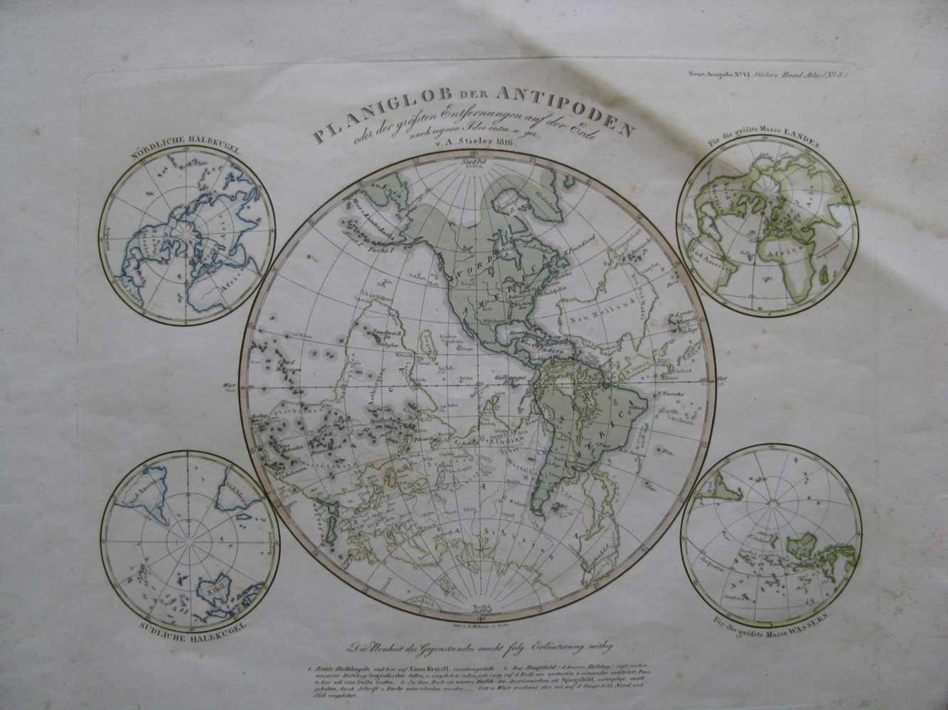 3 antike Planetenstiche aus Stielers Handatlas, altcol., stock- und wasserfl., 38,5 x 47,5 cm, o.R.