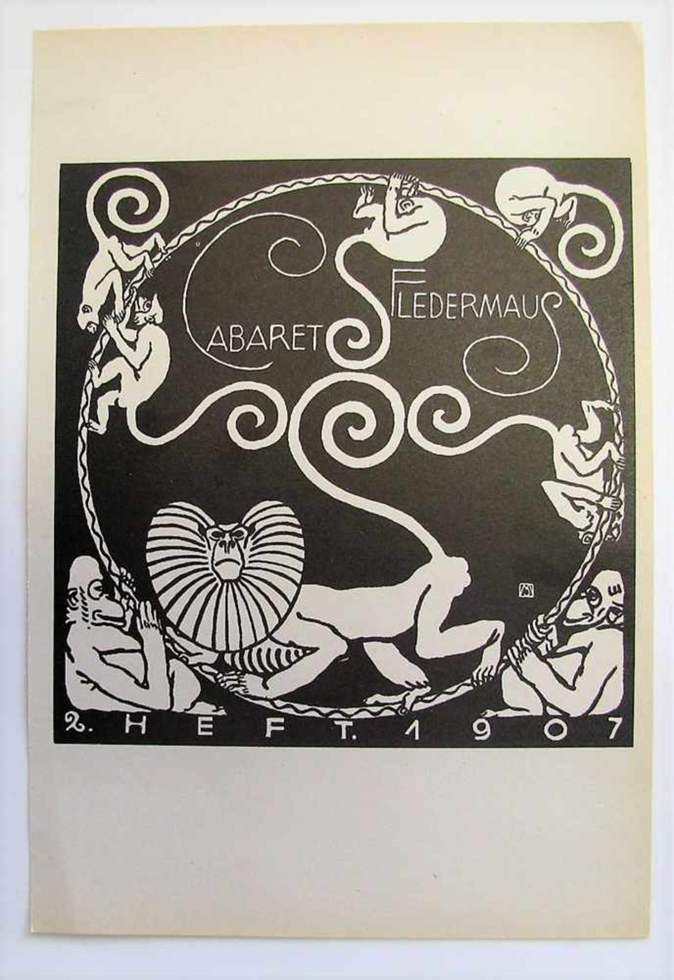 Probedruck zum Titelblatt des 2. Programmhefts des Cabarets Fledermaus, Wiener Werkstätte, 1907,