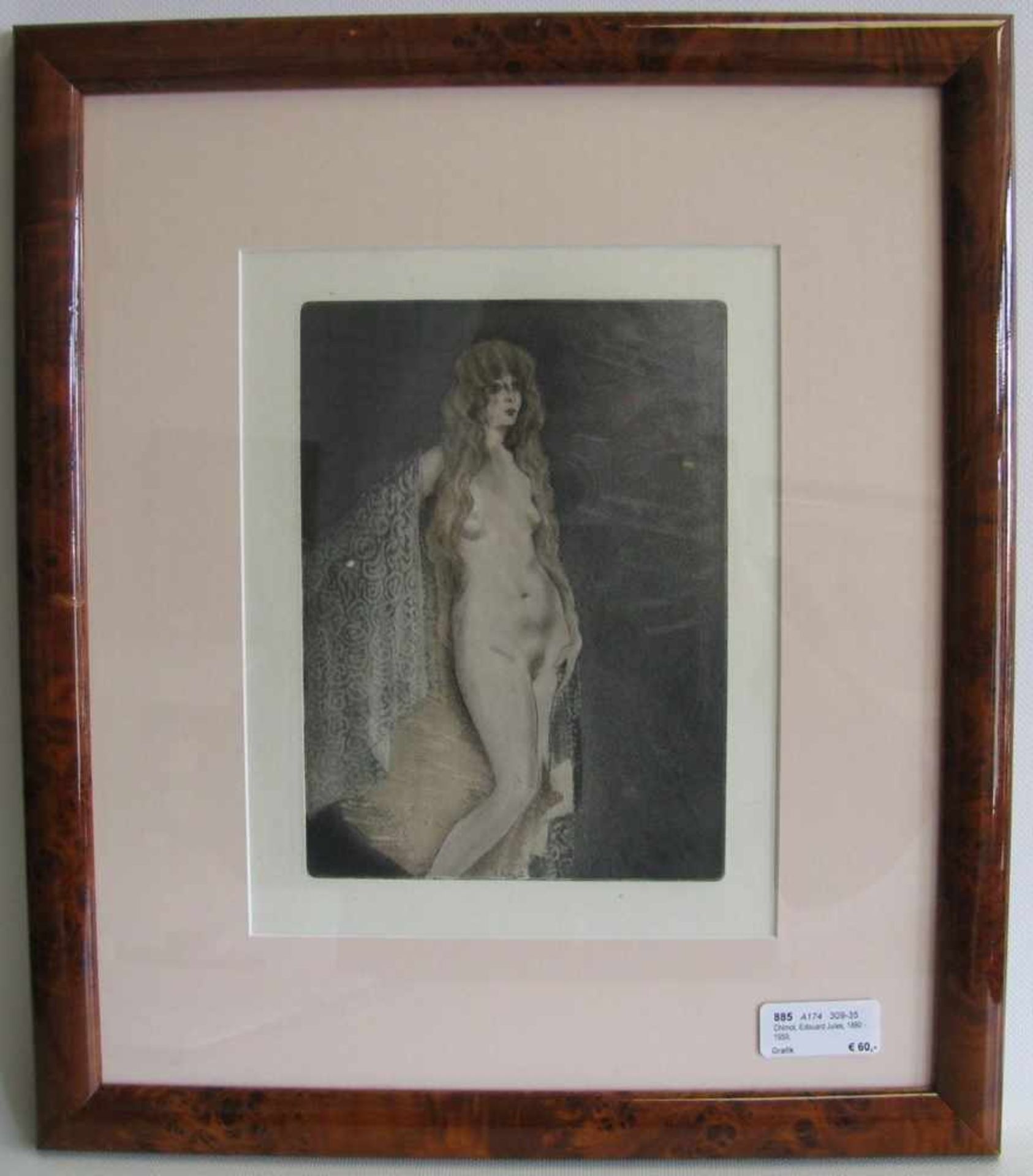Chimot, Edouard Jules, 1880 - 1959, "Weiblicher Akt", Farblithografie, i.d.Pl.sign., 21,5 x 16 cm, - Bild 2 aus 2