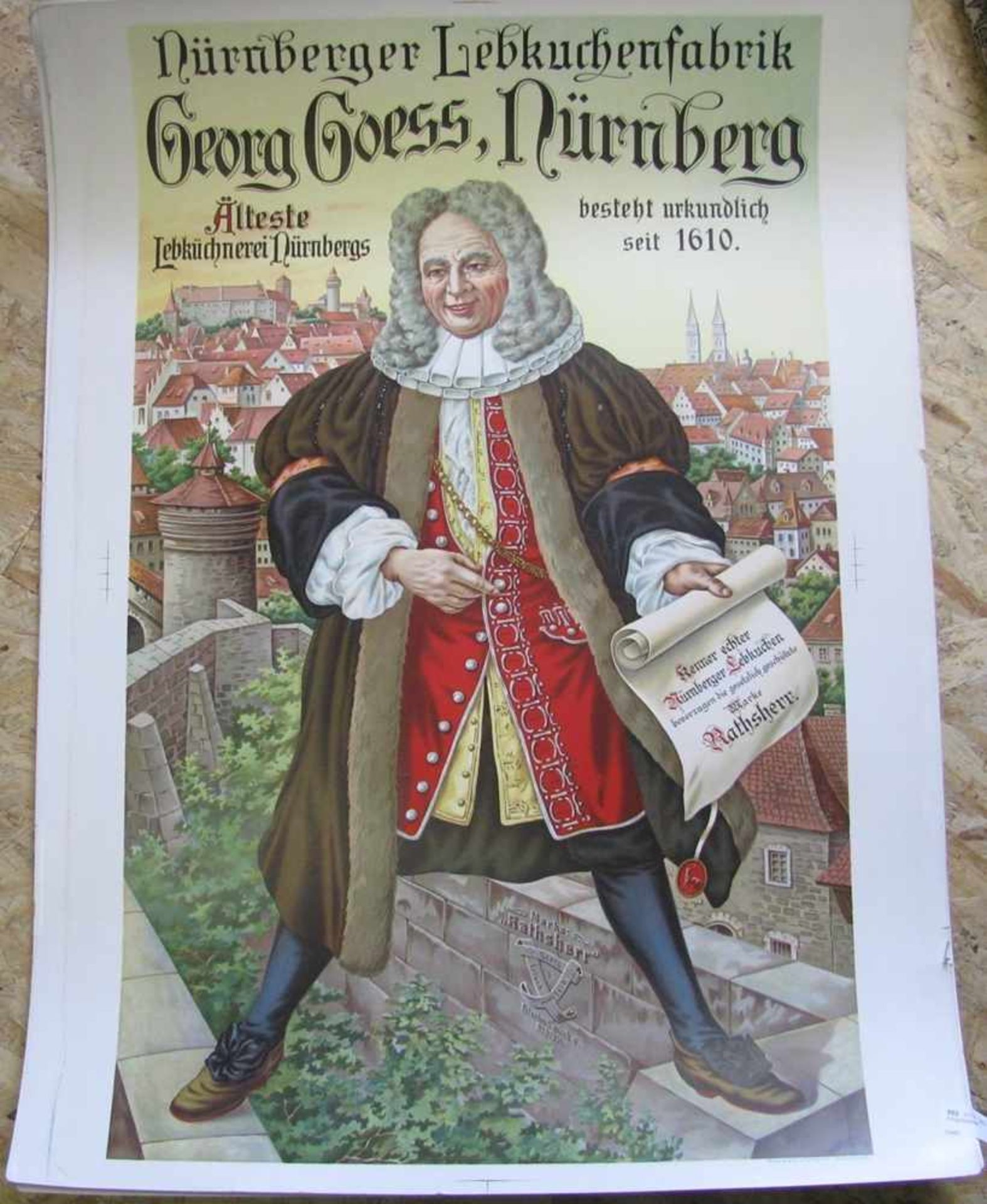 4 Originalplakate, "Nürnberger Lebkuchenfabrik Georg Goess Nürnberg", 78 x 60 cm, o.R.