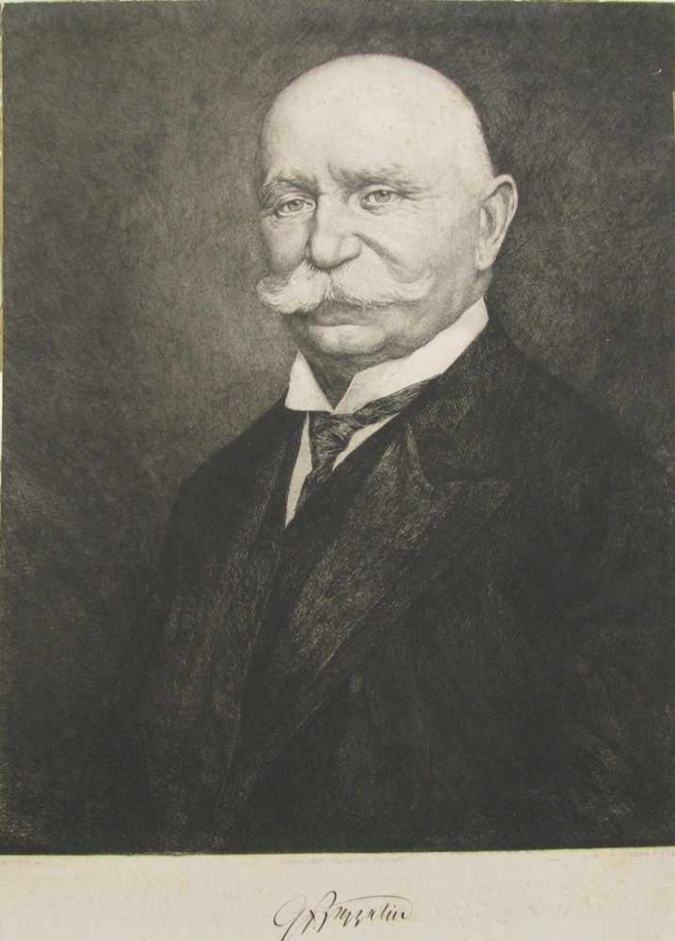 Kuttner, "Porträt des Grafen von Zeppelin", Radierung, sign., beschnitten, 47 x 38 cm, o.R.