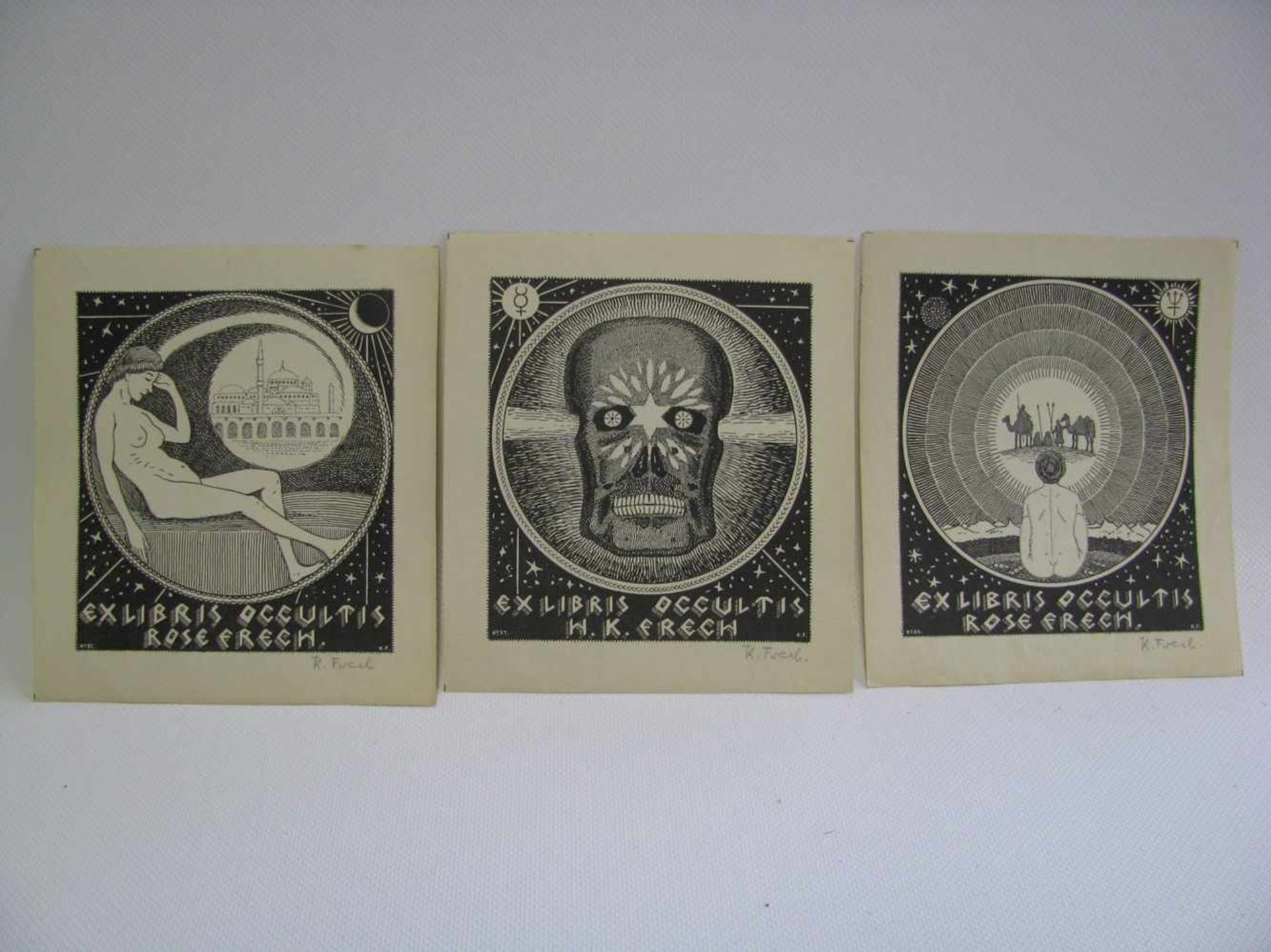 Frech, Karl Hugo, 1883 - 1945, Stuttgart,6 Exlibris Occultis, Lithografien, handsign., 17 x 15 cm,