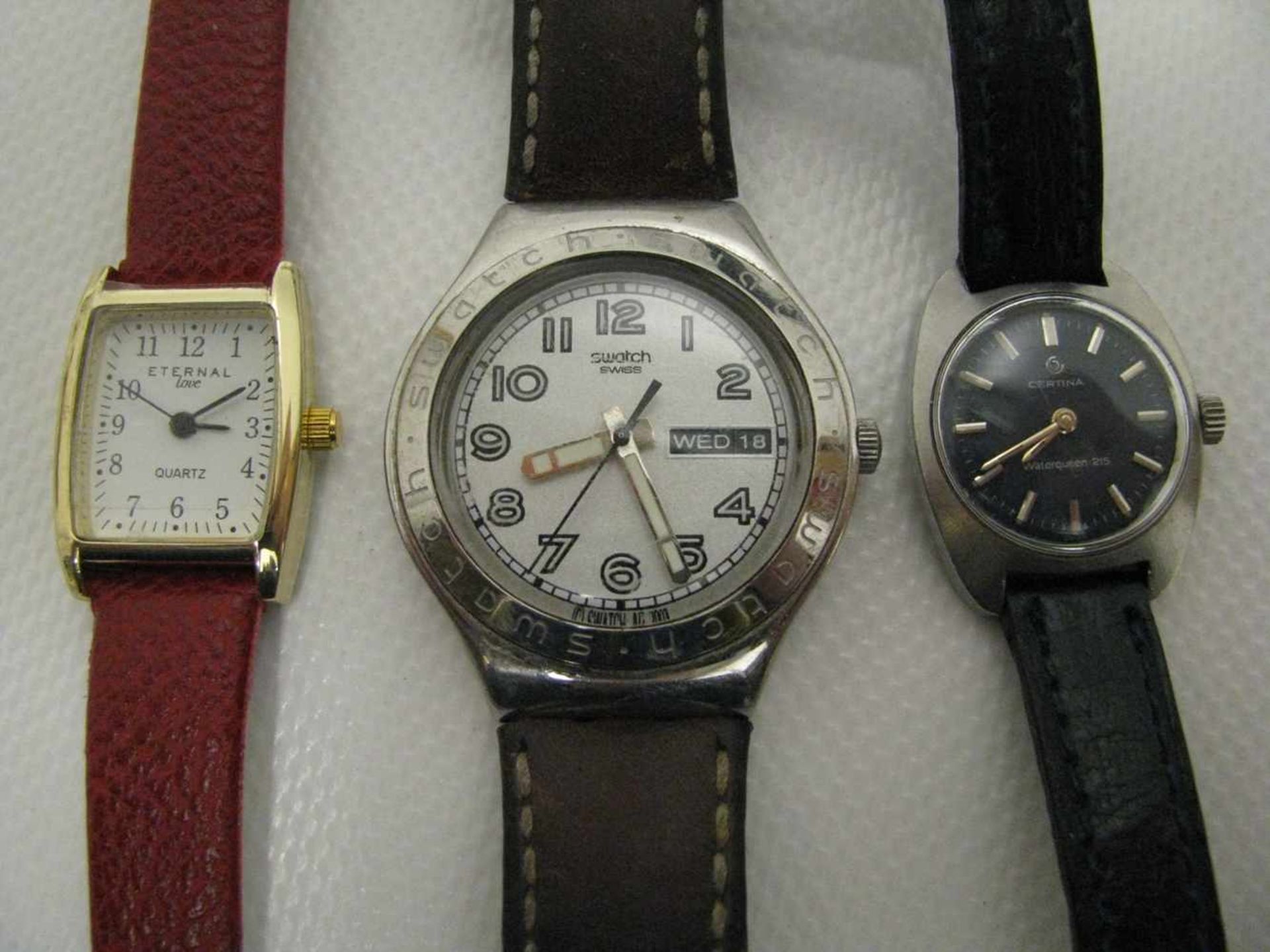 3 diverse Armbanduhren, Eternal/Certina/Swatch, Quarzwerke.