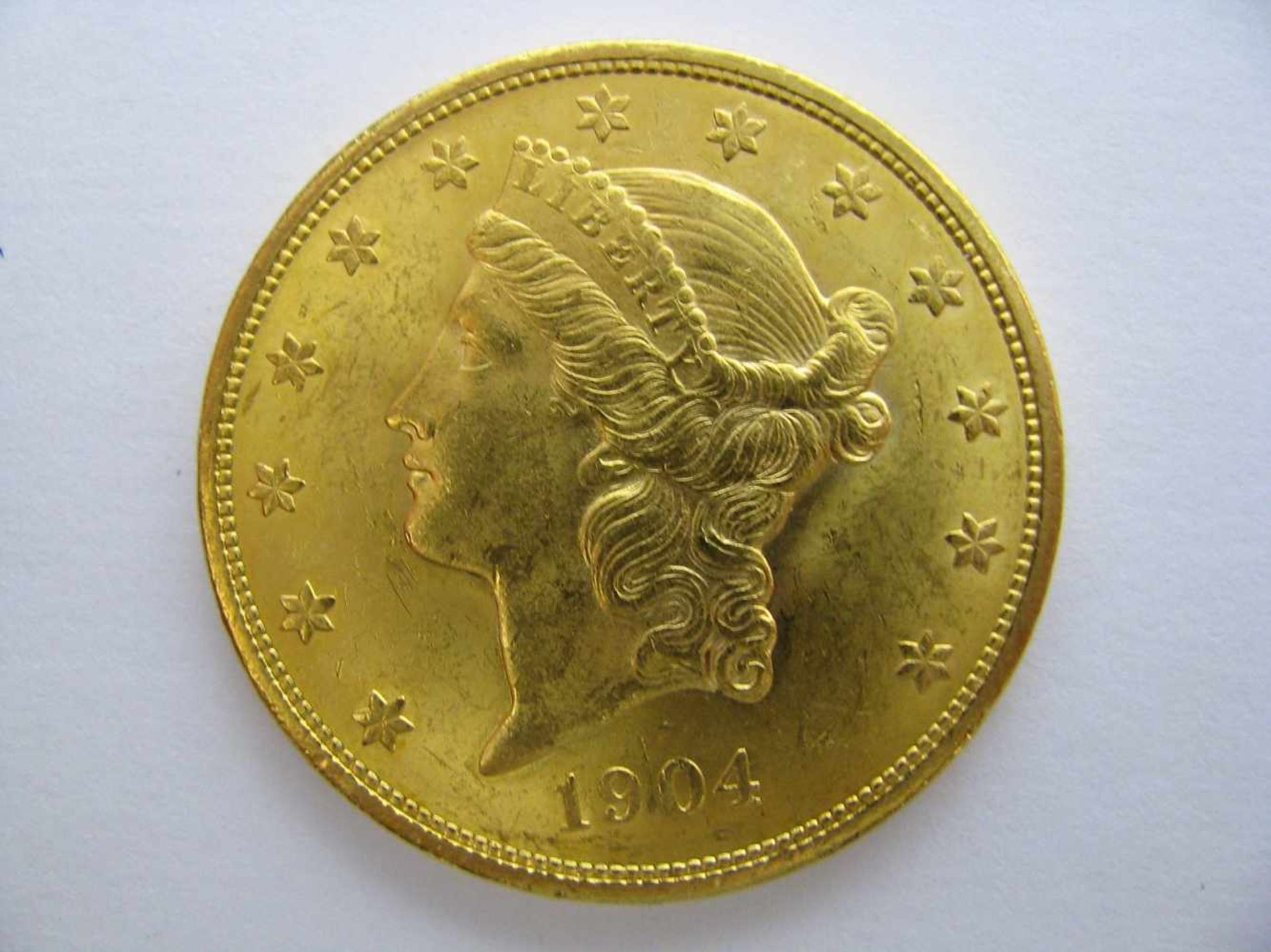 Goldmünze, USA, 20 Dollar, Liberty Head, 1904, 900er Gold, 33,4 g, d 3,4 cm.