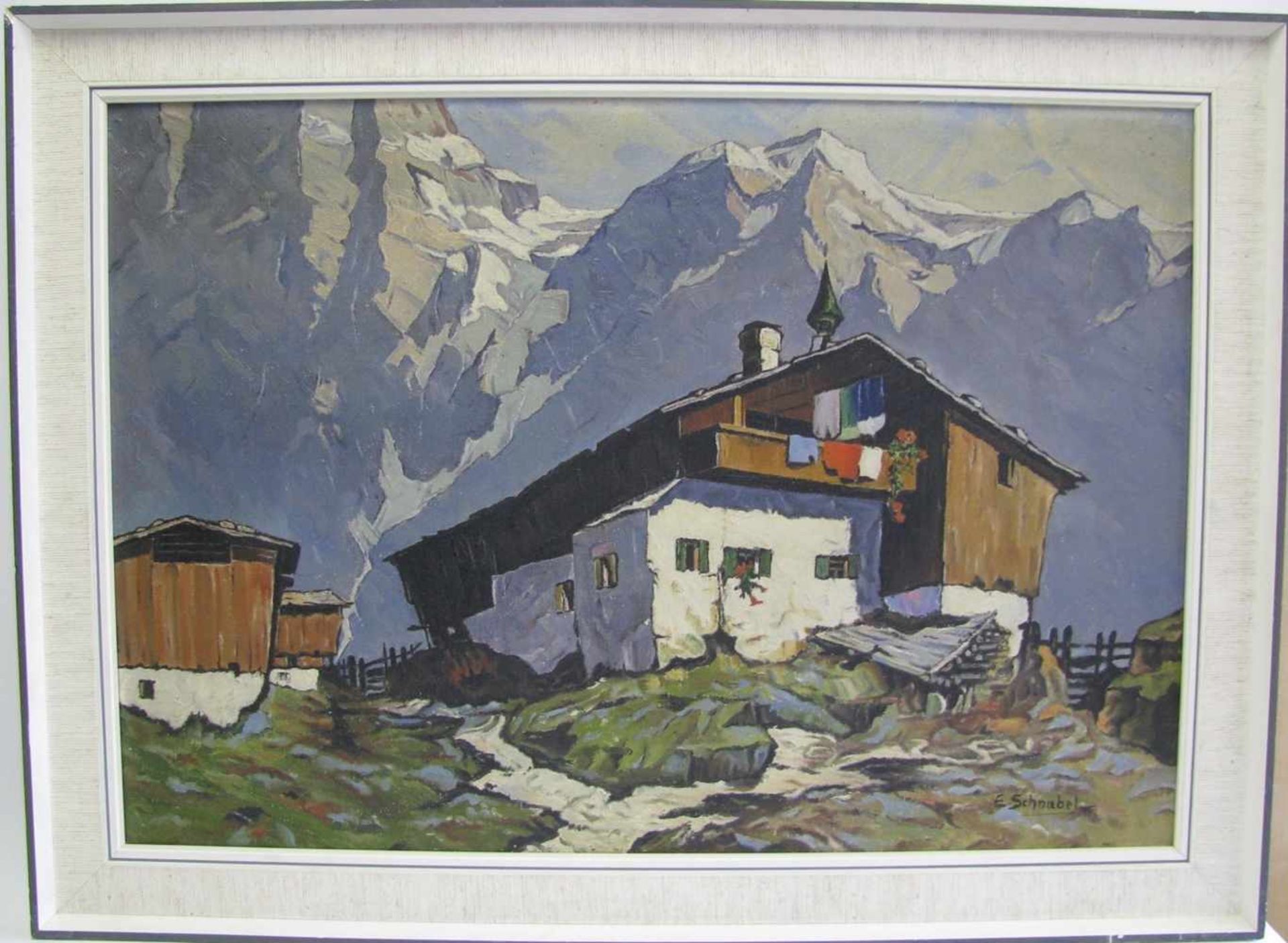 Schnabel, E., "Bauernhof im Gebirge", re.u.sign., Öl/Leinwand, 44 x 63,5 cm, R.