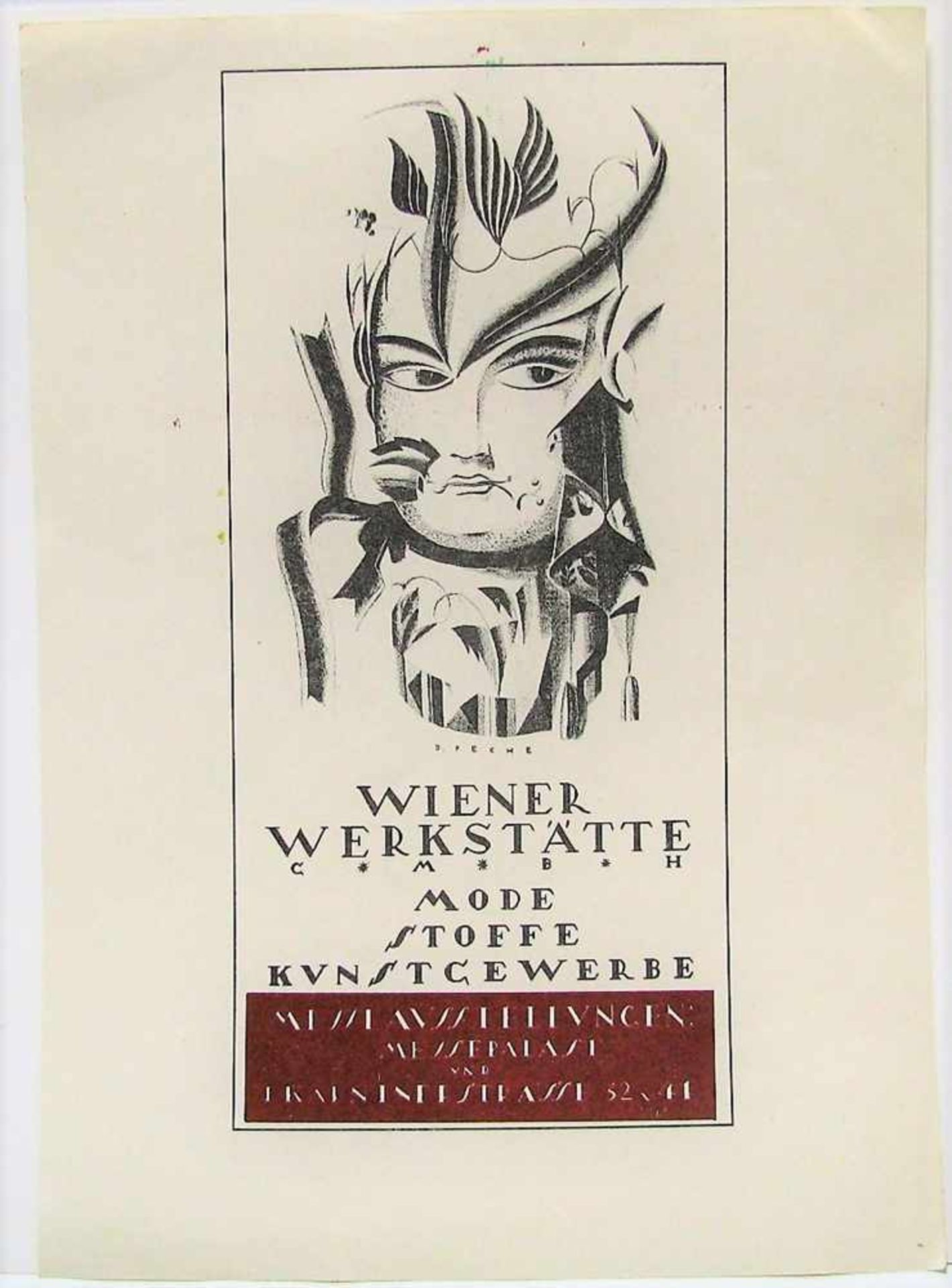 Handplakat der Wiener Werkstätte, "Mode. Stoffe. Kunstgewerbe" zur Ausstellung im Messepalast und