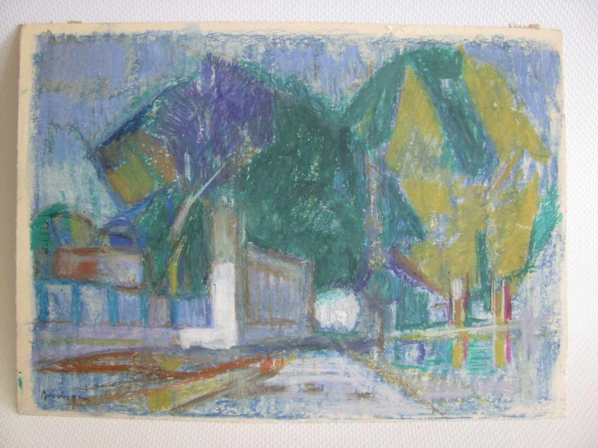 Unles.sign., "Parklandschaft", li.u.unles.sign., Buntstiftzeichnung (Wachskreide), 15,5 x 21 cm, o.