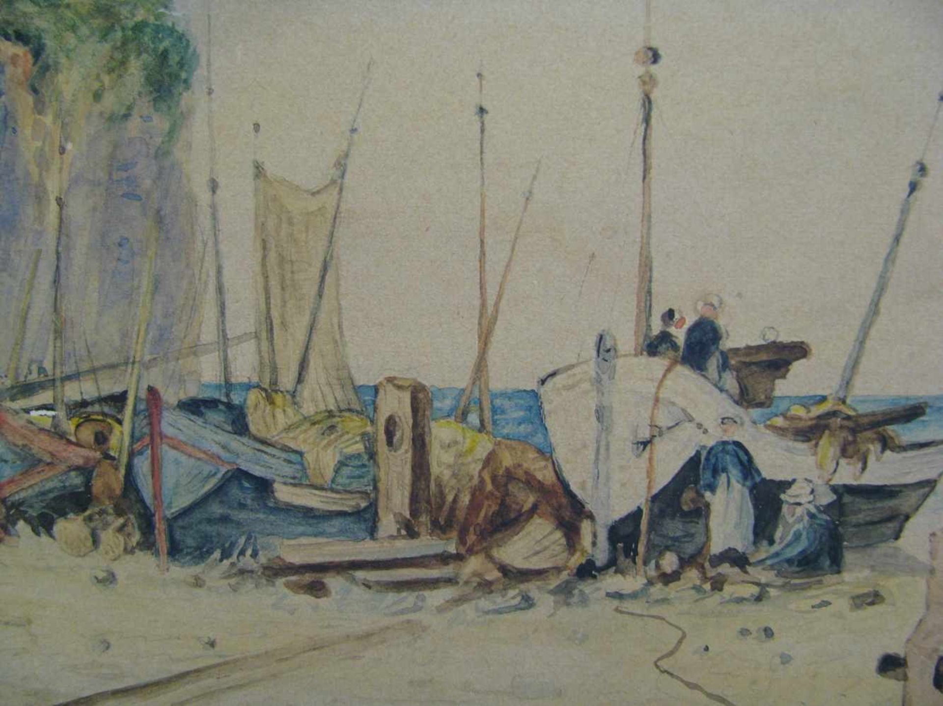 Unbekannt, 19. Jahrhundert, "Fischerboote am Strand", 16,6 x 33,5 cm, o.R. - Image 2 of 2