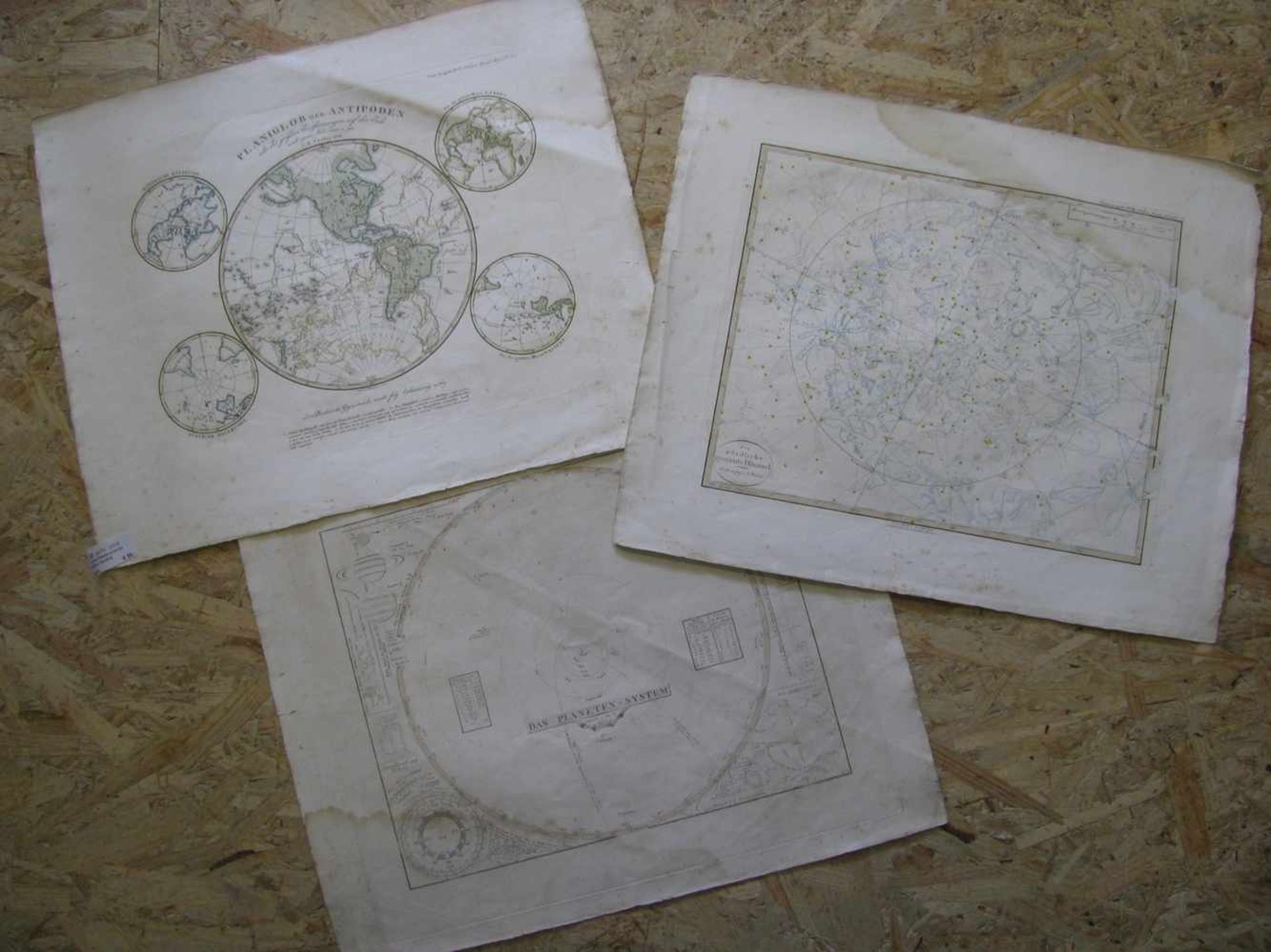 3 antike Planetenstiche aus Stielers Handatlas, altcol., stock- und wasserfl., 38,5 x 47,5 cm, o.R. - Image 2 of 2