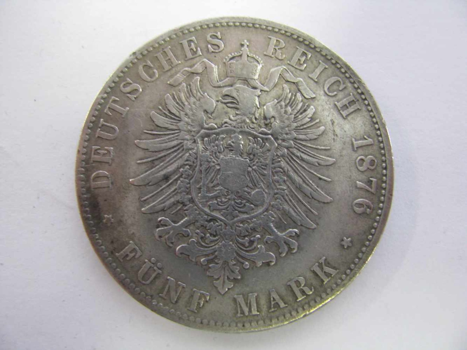 Silbermünze, 5 Mark, Ludwig II König von Bayern, Deutsches Reich, 1876 D, 27,4 g, d 3,8 cm. - Bild 2 aus 2