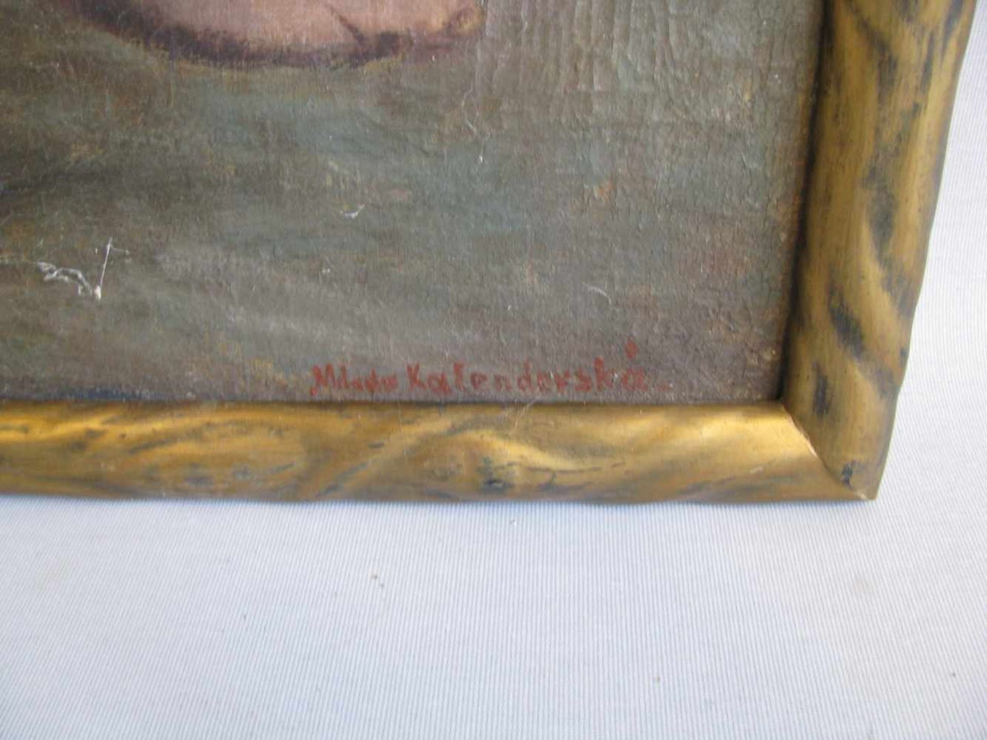 Kalenderski, Milada (?), "Weiblicher, sitzender Akt", re.u.sign., Öl/Leinwand, 95 x 70 cm, R. - Image 2 of 2