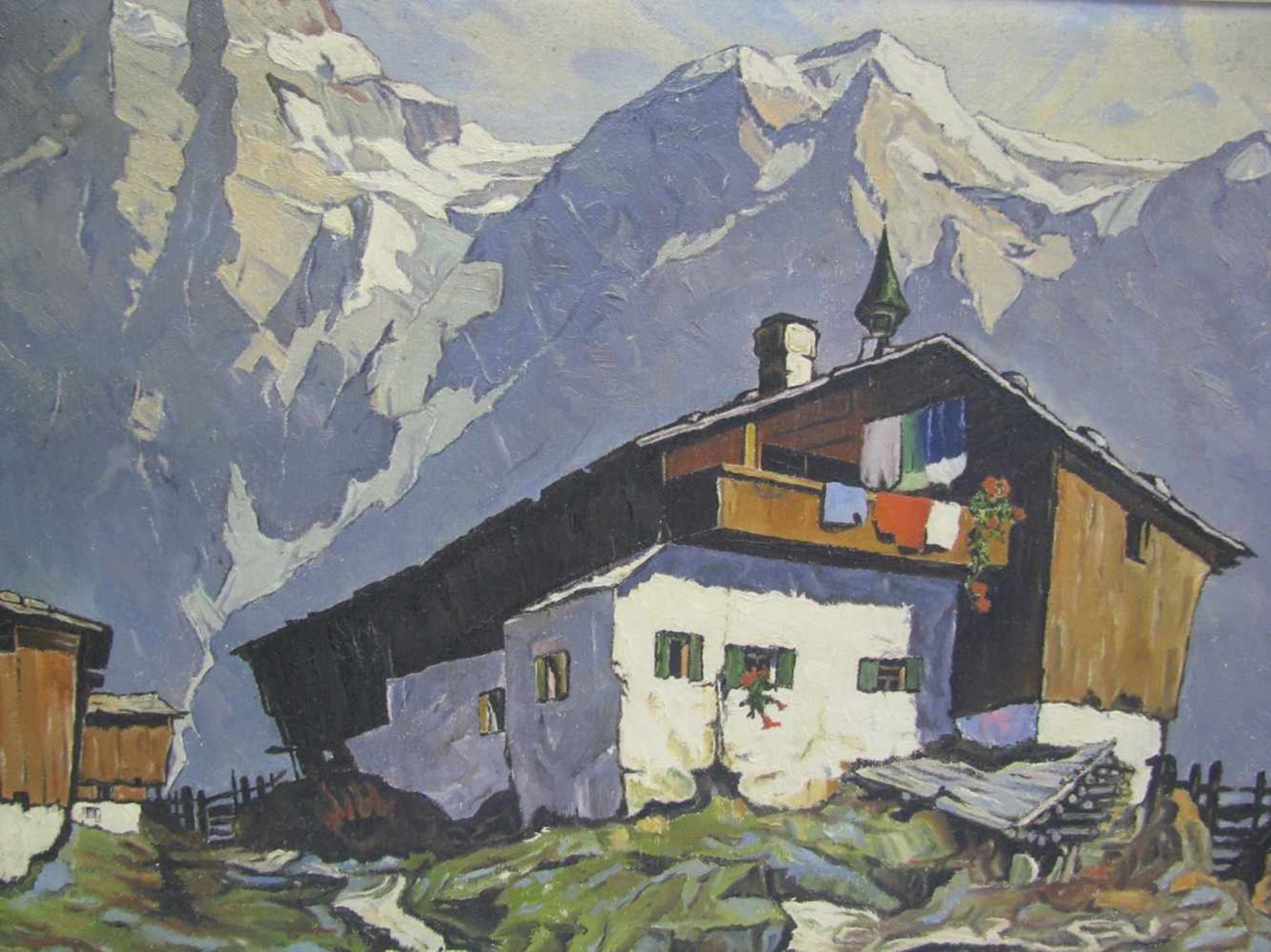 Schnabel, E., "Bauernhof im Gebirge", re.u.sign., Öl/Leinwand, 44 x 63,5 cm, R. - Image 2 of 3