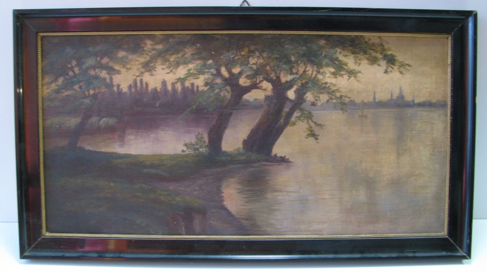 Unbekannt, um 1900, "Blick auf Konstanz am Bodensee", Öl/Leinwand, 32 x 64 cm, R.