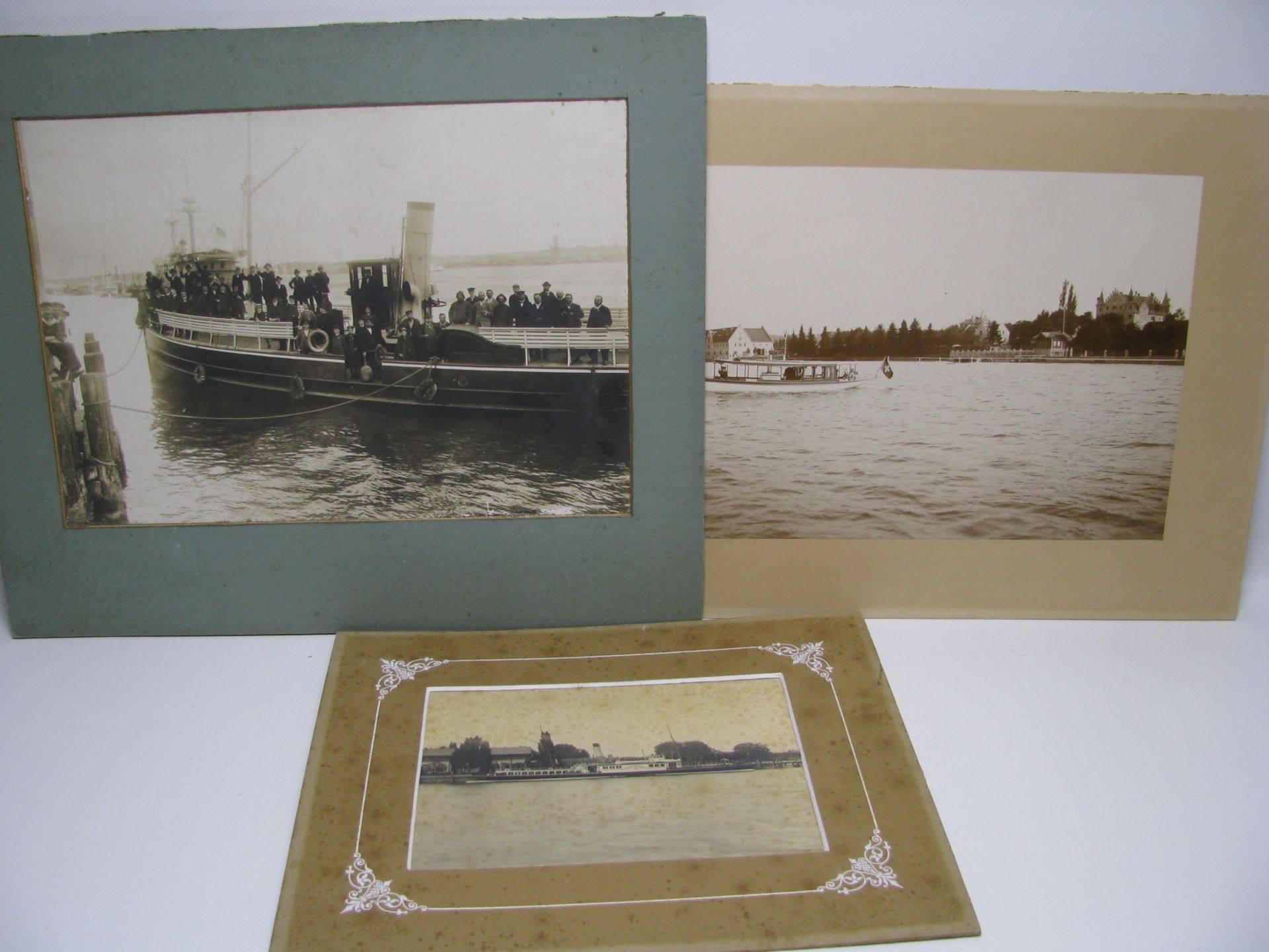 6 alte Fotografien, Konstanz mit diversen Schiffen, ca. 17 x 23 cm.