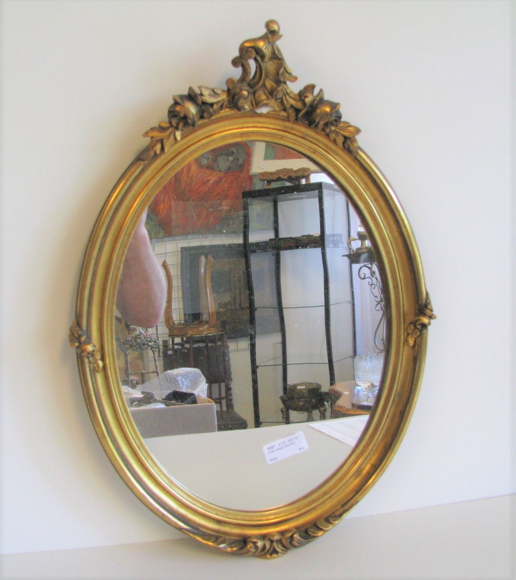 Ovaler Spiegel, Barockstil, Stuck vergoldet, 53 x 37,5 cm.