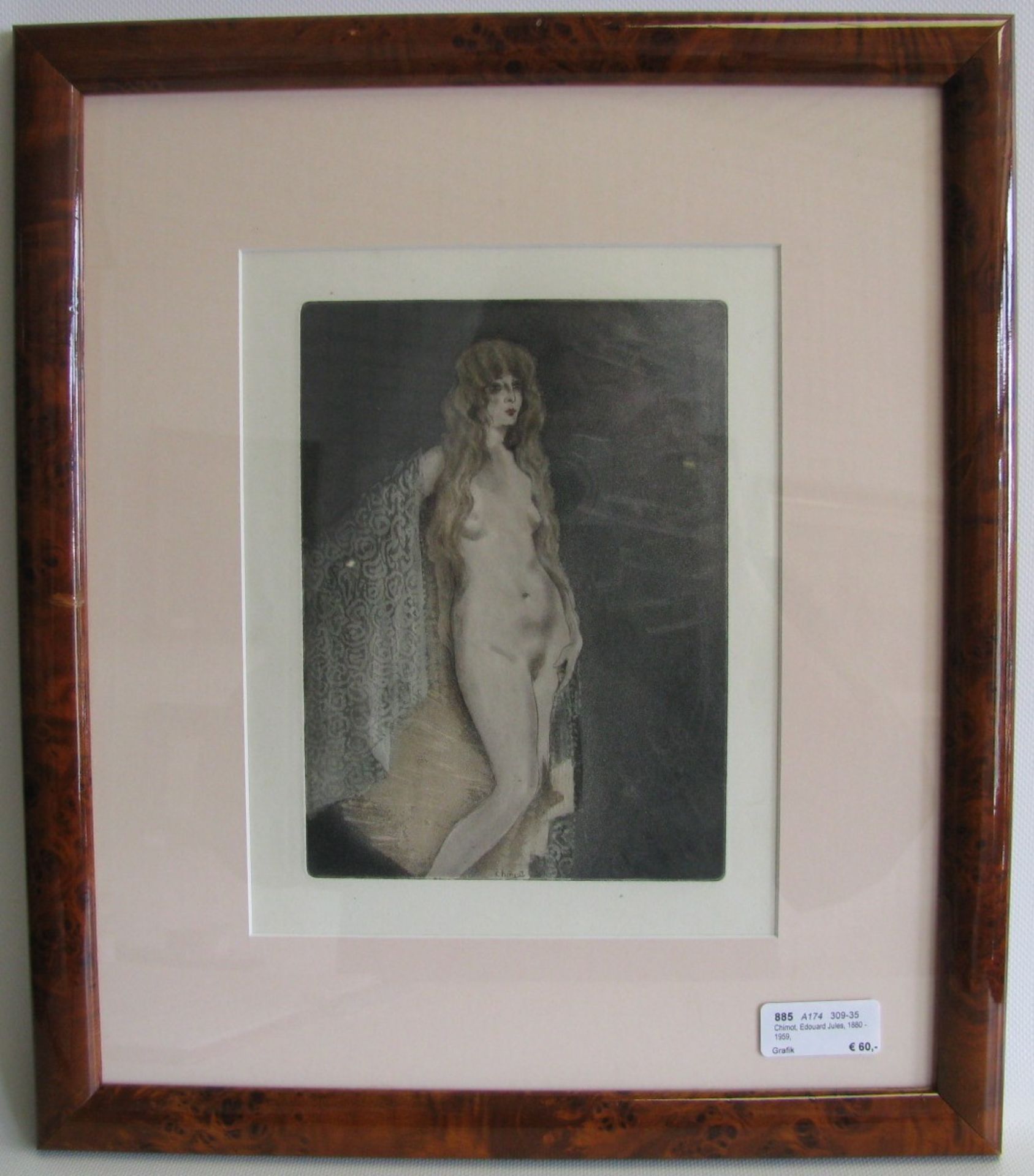 Chimot, Edouard Jules, 1880 - 1959, "Weiblicher Akt", Farblithografie, i.d.Pl.sign., 21,5 x 16 cm, - Image 2 of 2