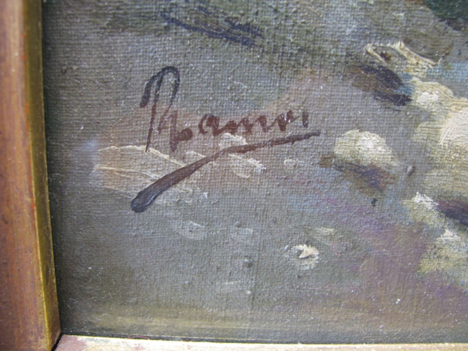 Unles.sign., Italien, um 1900, "Dorfansicht am Bach", li.u.unles.sign., Öl/Leinwand, 58 x 29,5 cm, - Bild 3 aus 3