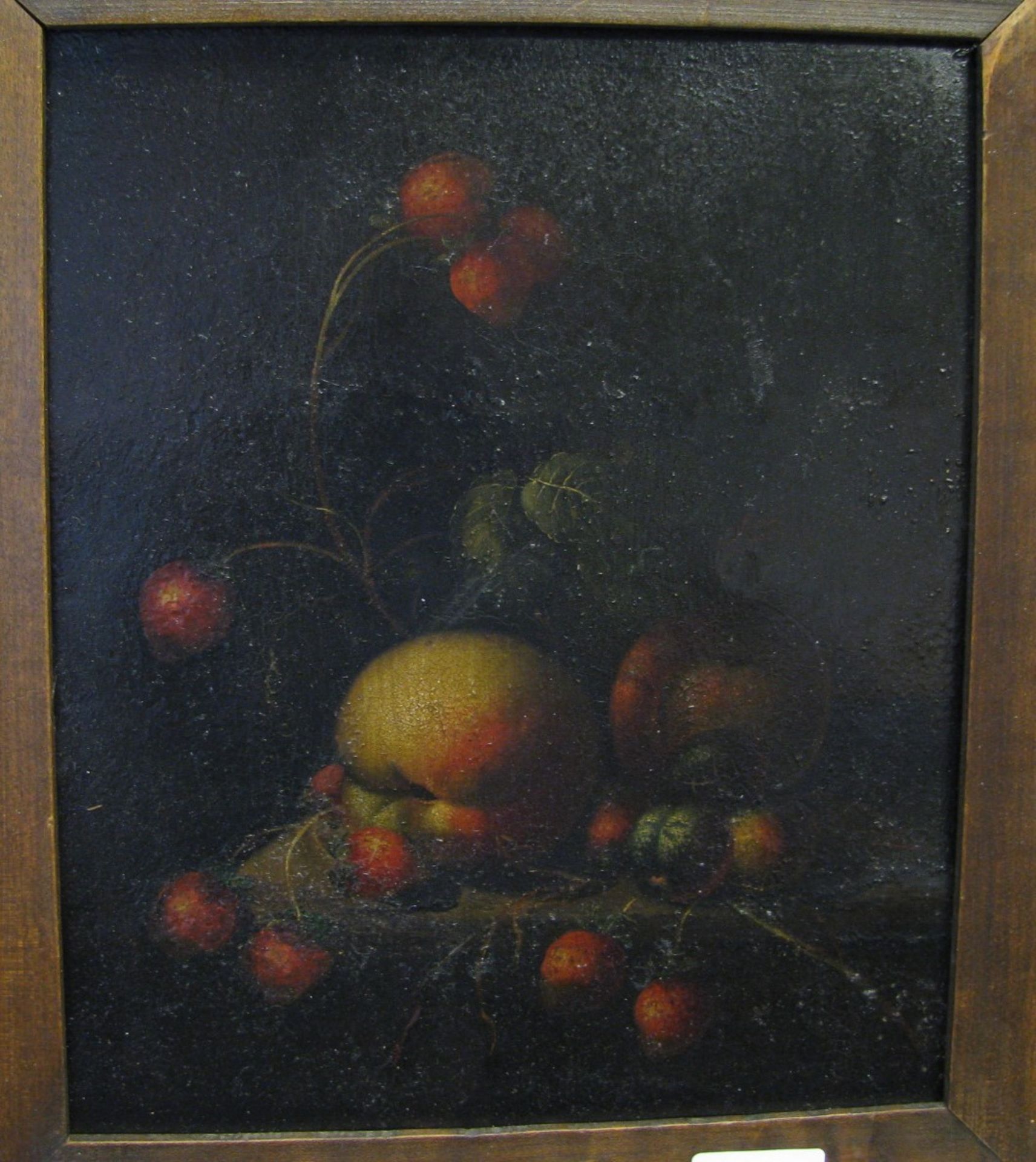 17./18. Jahrhundert, "Stillleben mit Pfirsichen und Erdbeeren", Öl/Blech, 26 x 22 cm, R.