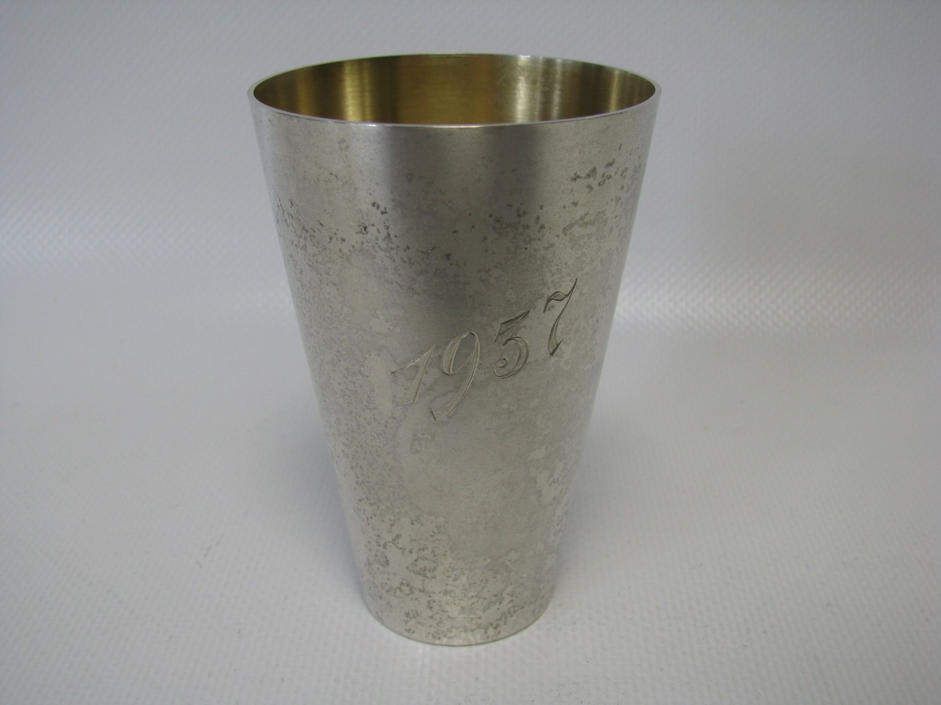 Becher, 800er Silber, 67 g, gepunzt, Innenvergoldung, Jahresgravur 1937, gem. "LS. Schraeder Münster