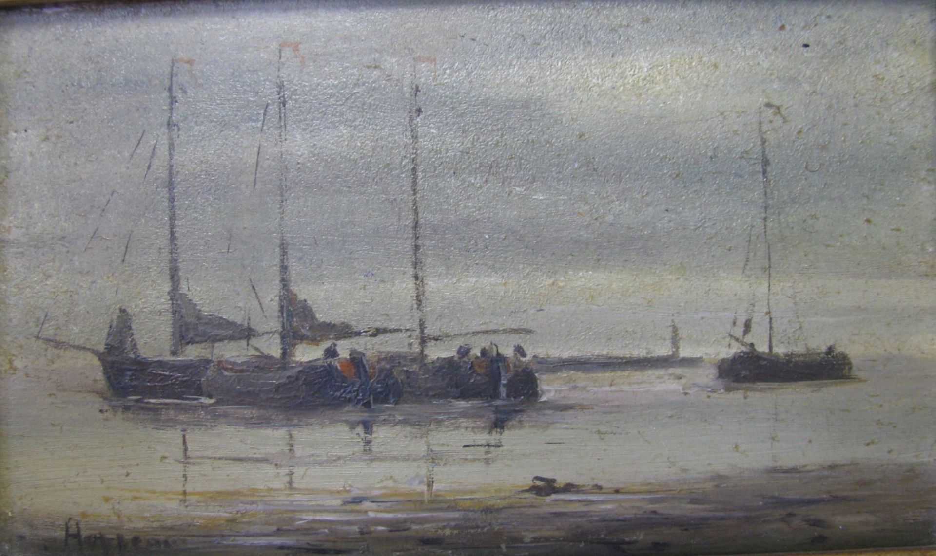 Unles.sign., 19. Jahrhundert, "Fischerboote am Strand", Öl/Holz, 8 x 12 cm, R.