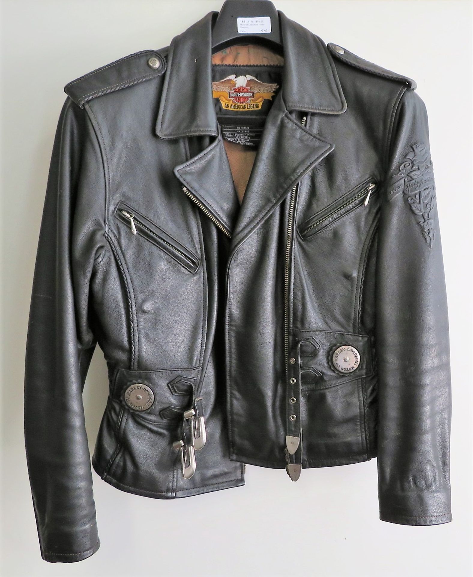 Motorrad-Lederjacke, Harley-Davidson, Leder, Größe SW , Schulterbreite 48 cm, l 65 cm.