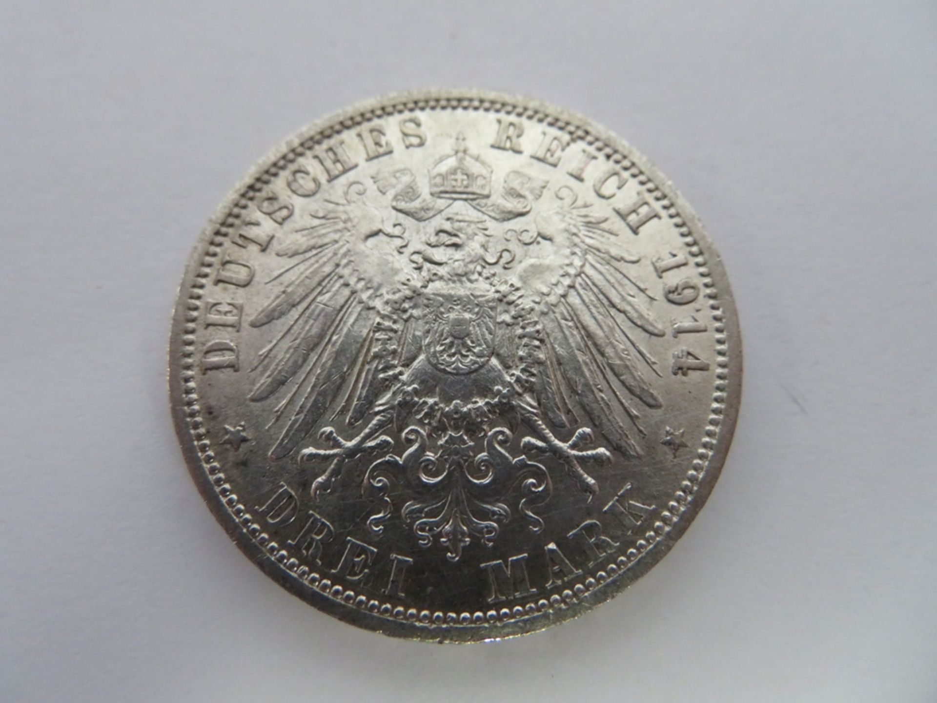 Silbermünze, 3 Mark, 1914 A, Wilhelm II. von Preußen, 25 jähriges Regierungsjubiläum, d 3,4 cm. - Image 2 of 2