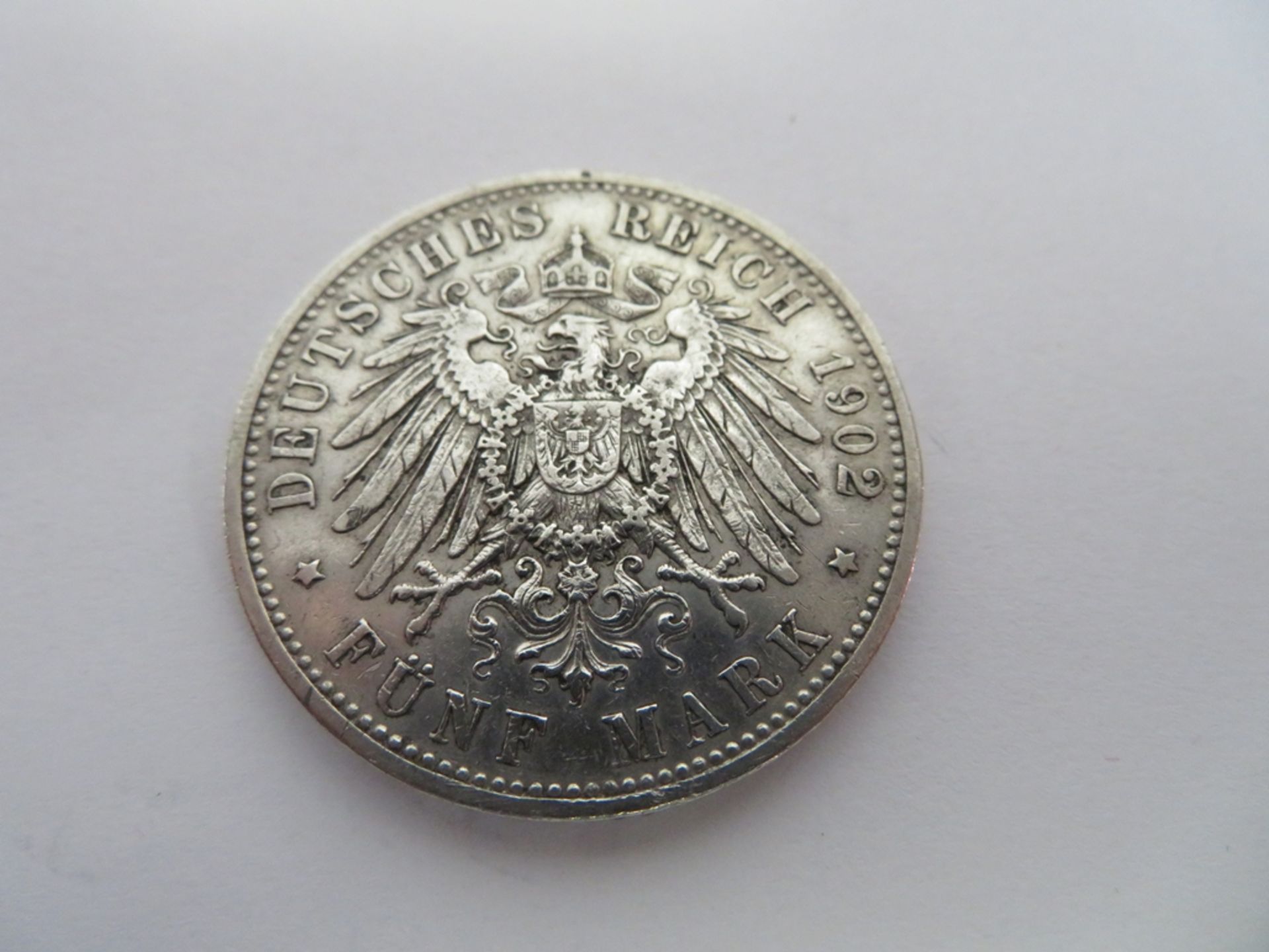 Silbermünze, 5 Mark, 1902 D, Otto König von Bayern, 1886 - 1913, d 3,9 cm. - Image 2 of 2