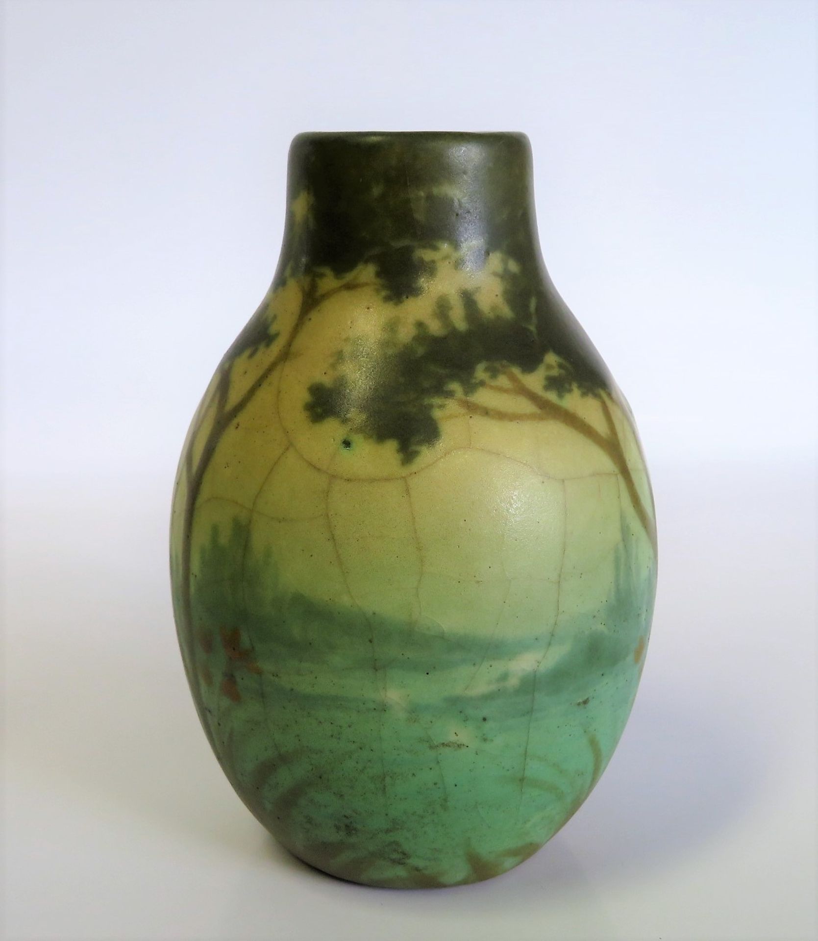 Jugendstil Vase, um 1900, Victor Amalric Walter Nancy, Keramik mit farbiger Landschaftsmalerei in - Bild 3 aus 3