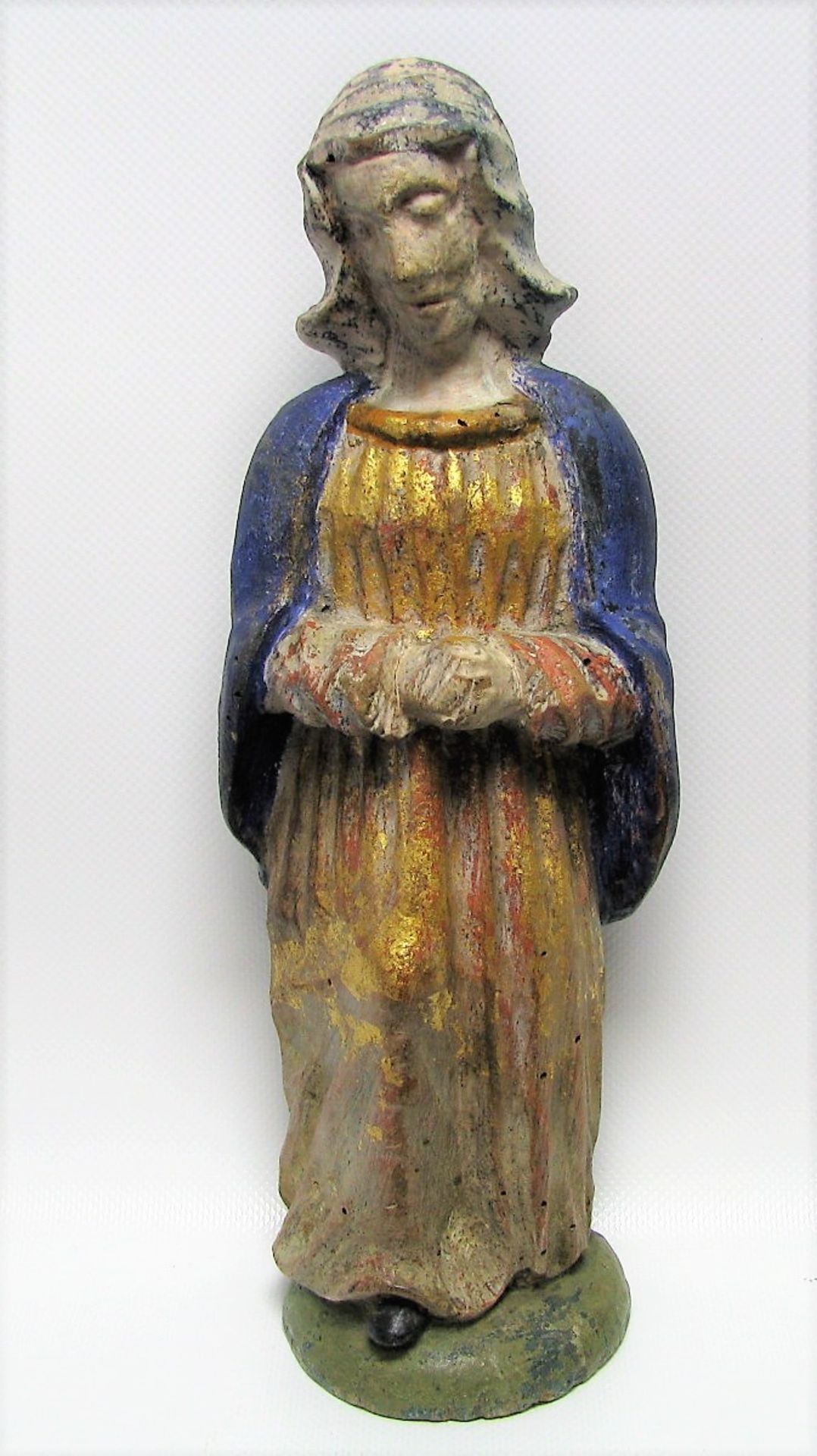 Heilige Magdalena, Süddeutsch, 18./19. Jahrhundert, Holz geschnitzt und gefasst, 28,5 x 8,5 x 6,5