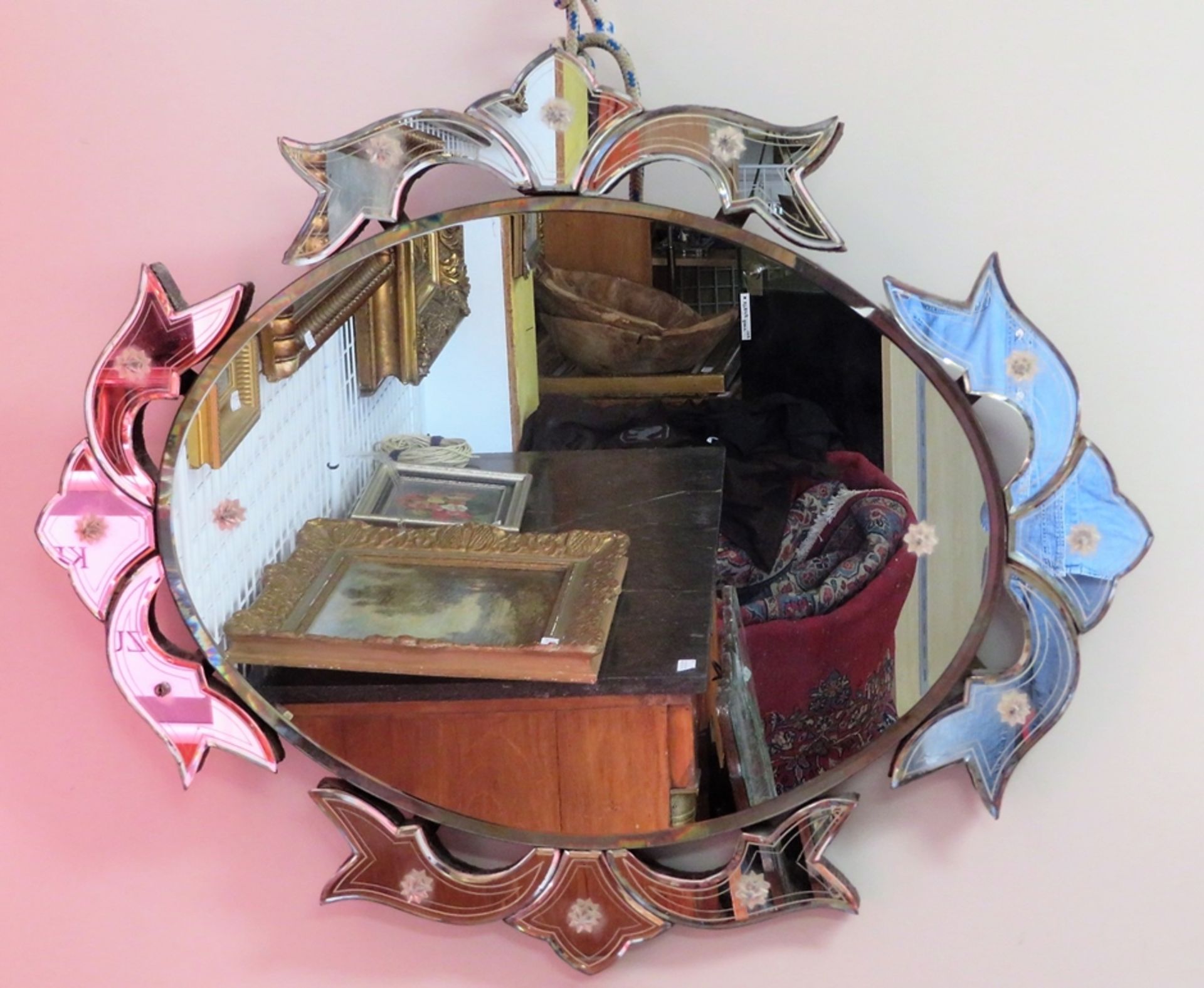 Spiegel, Italien, Venedig, Spiegelglas beschliffen, 80 x 67 cm.