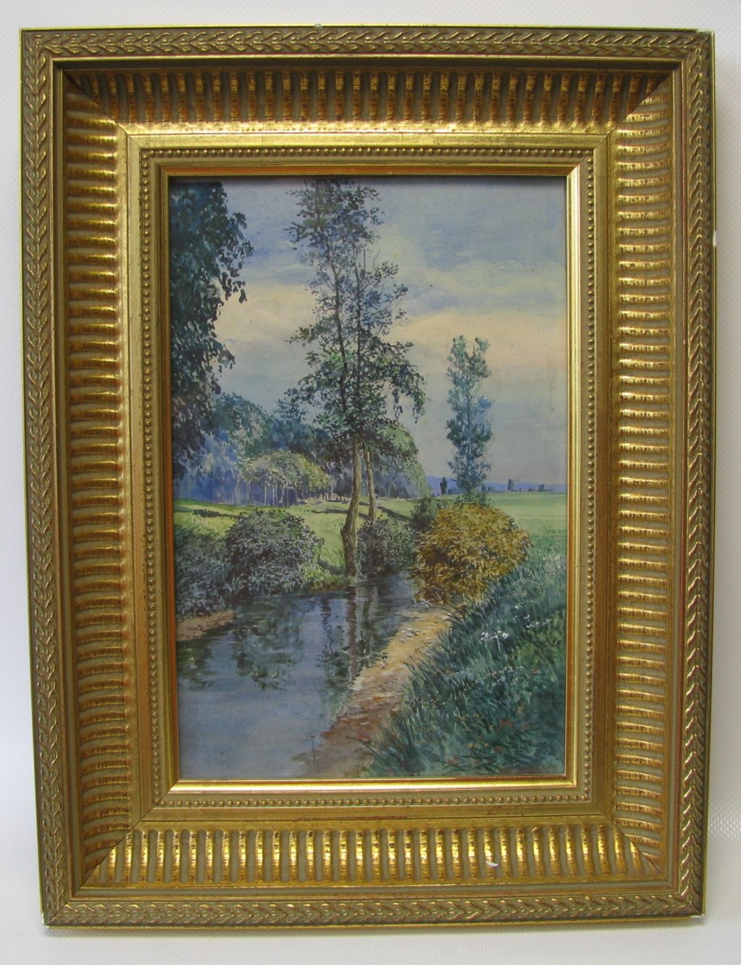 Bernheier, O., "Sommerliche Landschaft mit Bachlauf", re.u.sign., Aquarell, 25,5 x 17 cm, R.