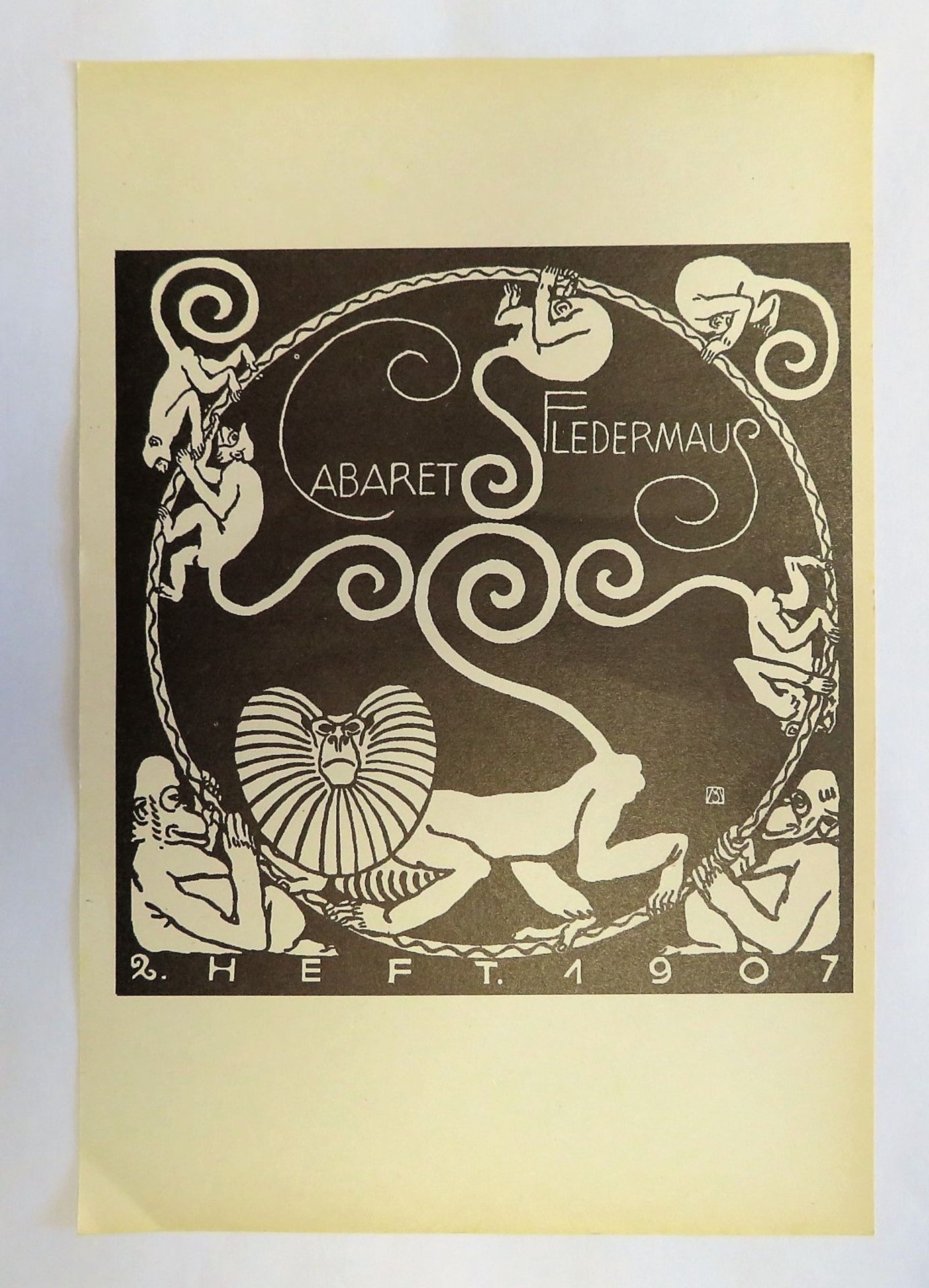 Probedruck zum Titelblatt des 2. Programmhefts des Cabarets Fledermaus, Wiener Werkstätte, 1907,