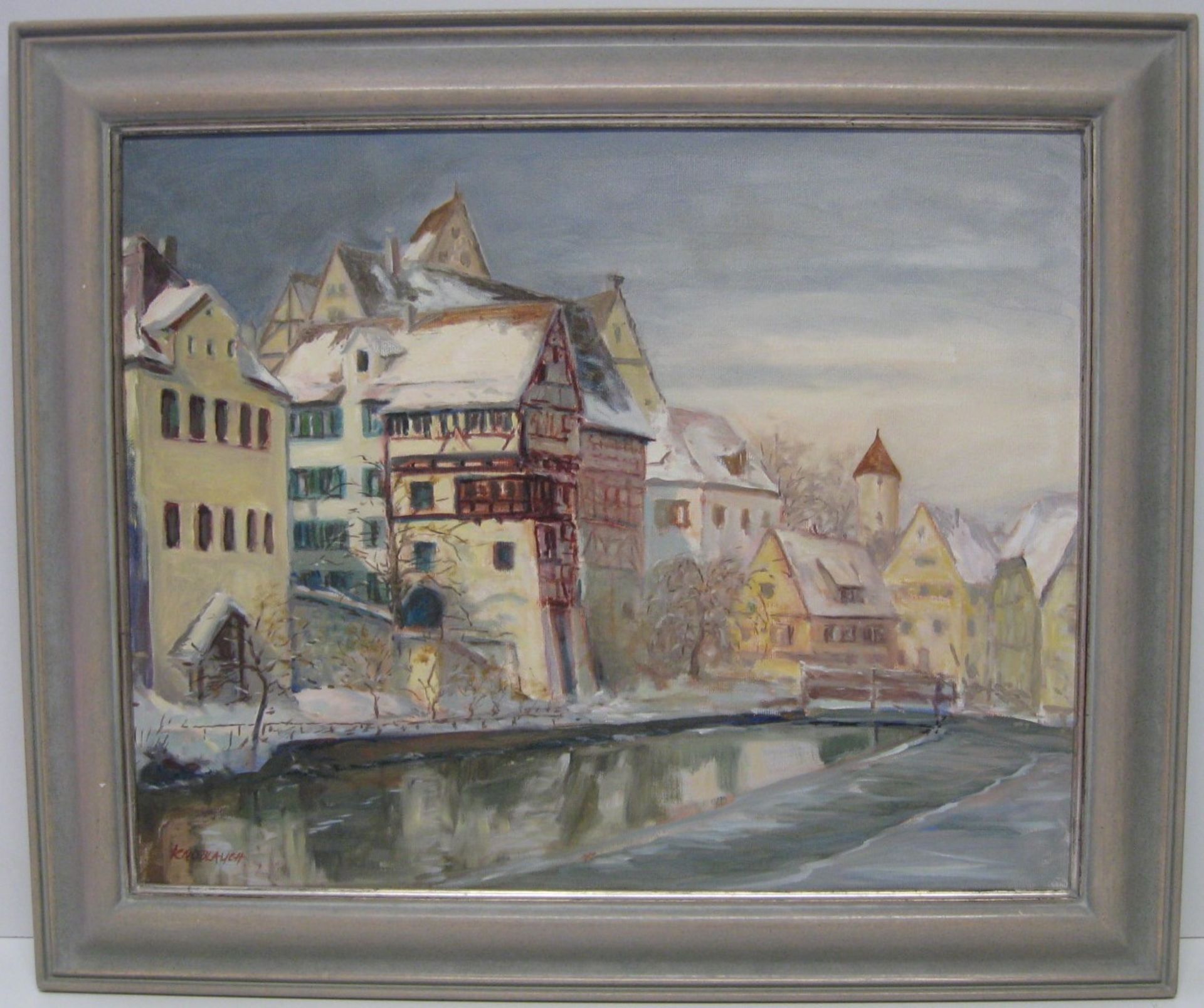 Knoblauch, "Winterliche Stadtansicht", li.u.sign., Öl/Leinwand, 40 x 50 cm, R.