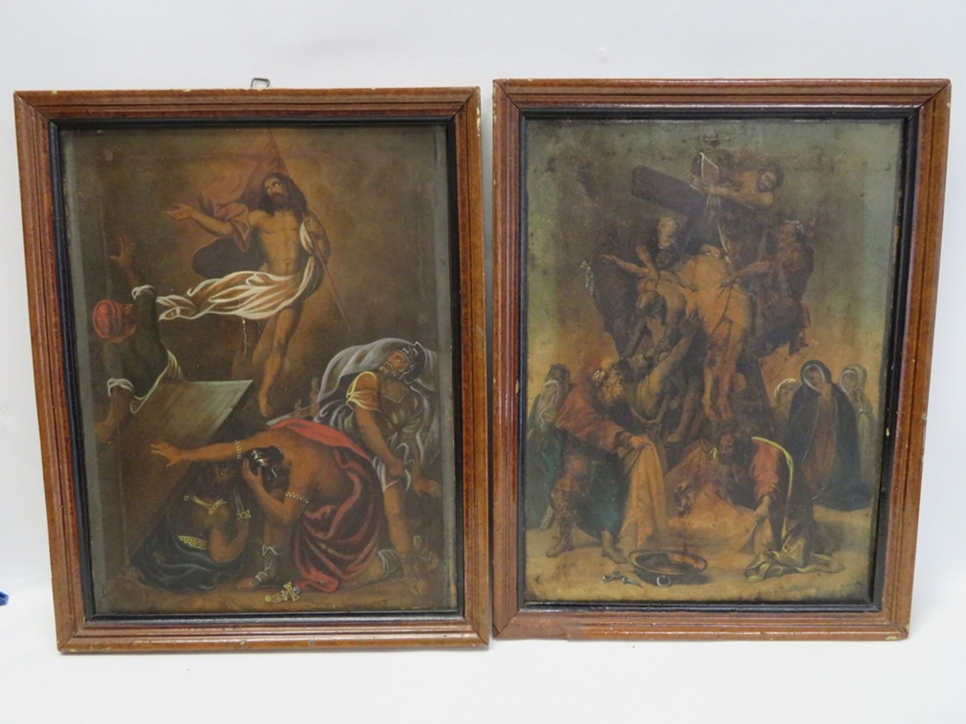 2 religiöse Lithografien, um 1900, coloriert, 32,5 x 25 cm, R.