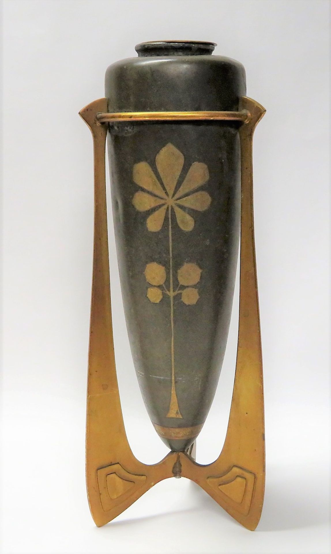 Vase, Art déco, um 1900, Blech, h 31 cm, d 12 cm.