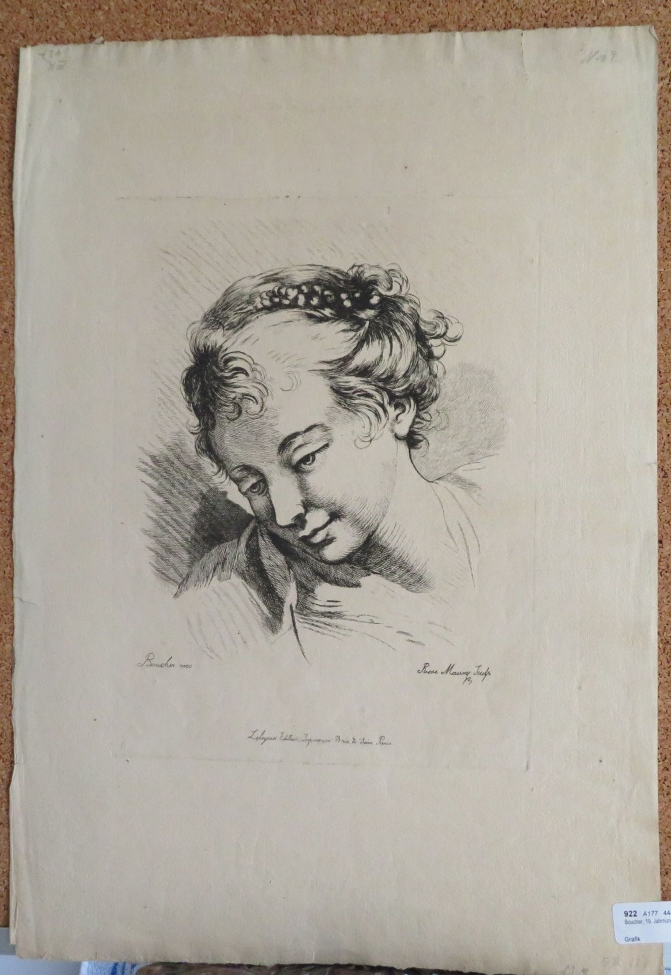 Boucher, 19. Jahrhundert, "Porträt eines Mädchens", Radierung, Paris, 32 x 24 c
