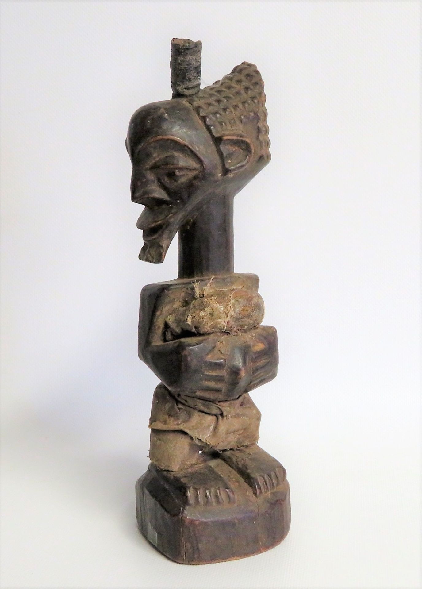 Ahnenfigur, Afrika, Zaire, Luba, Holz geschnitzt, Leinenbekleidung, authentisch