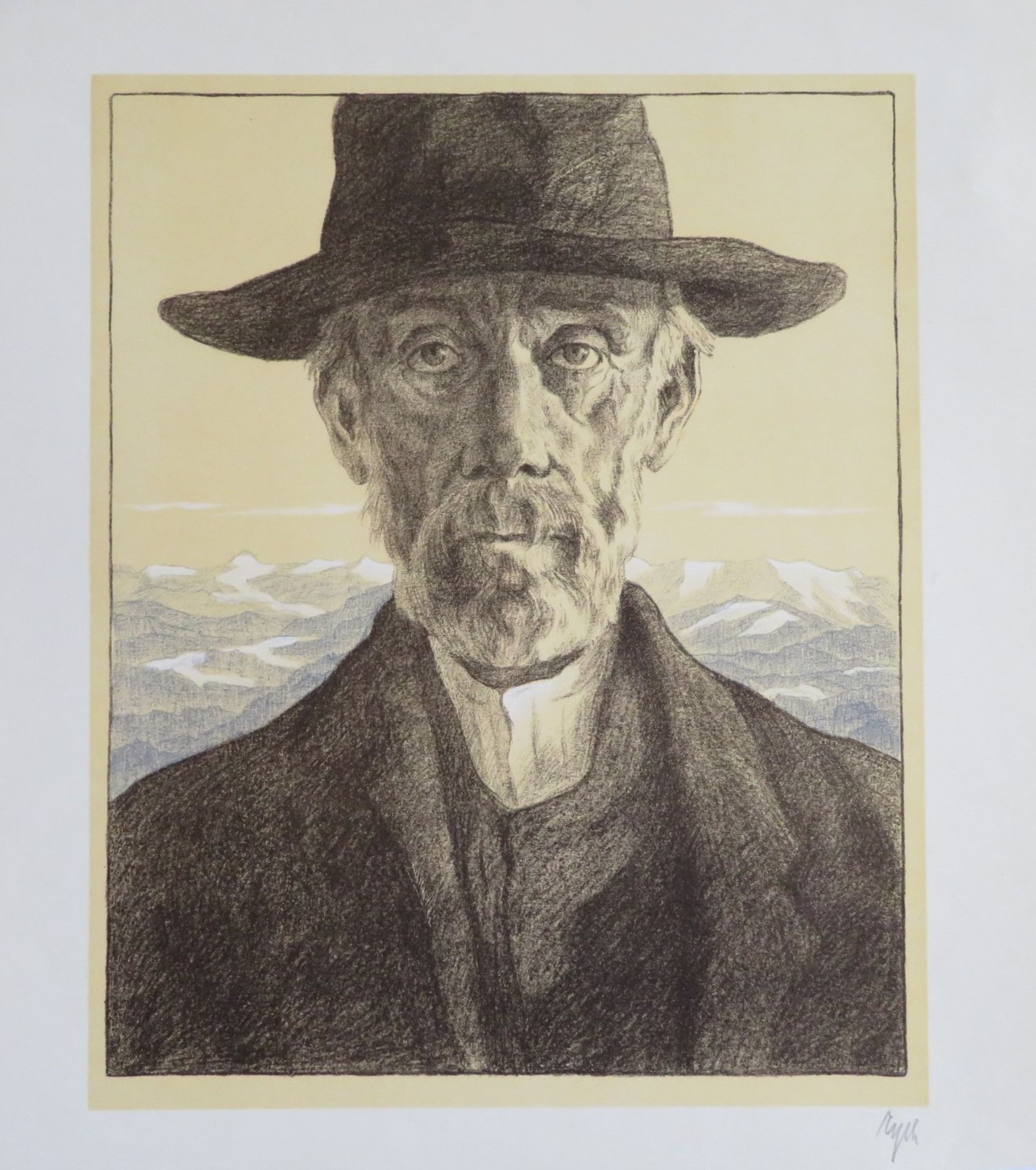 Eyth, Karl 1877 - 1957 Bregenz, "Porträt eines Bauern", Farblithografie, re.u.h