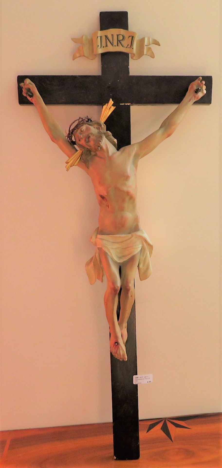 Christuskorpus am Kreuz, um 1800, 2-Nagel-Typus, Lindenholz beschnitzt, gefasst