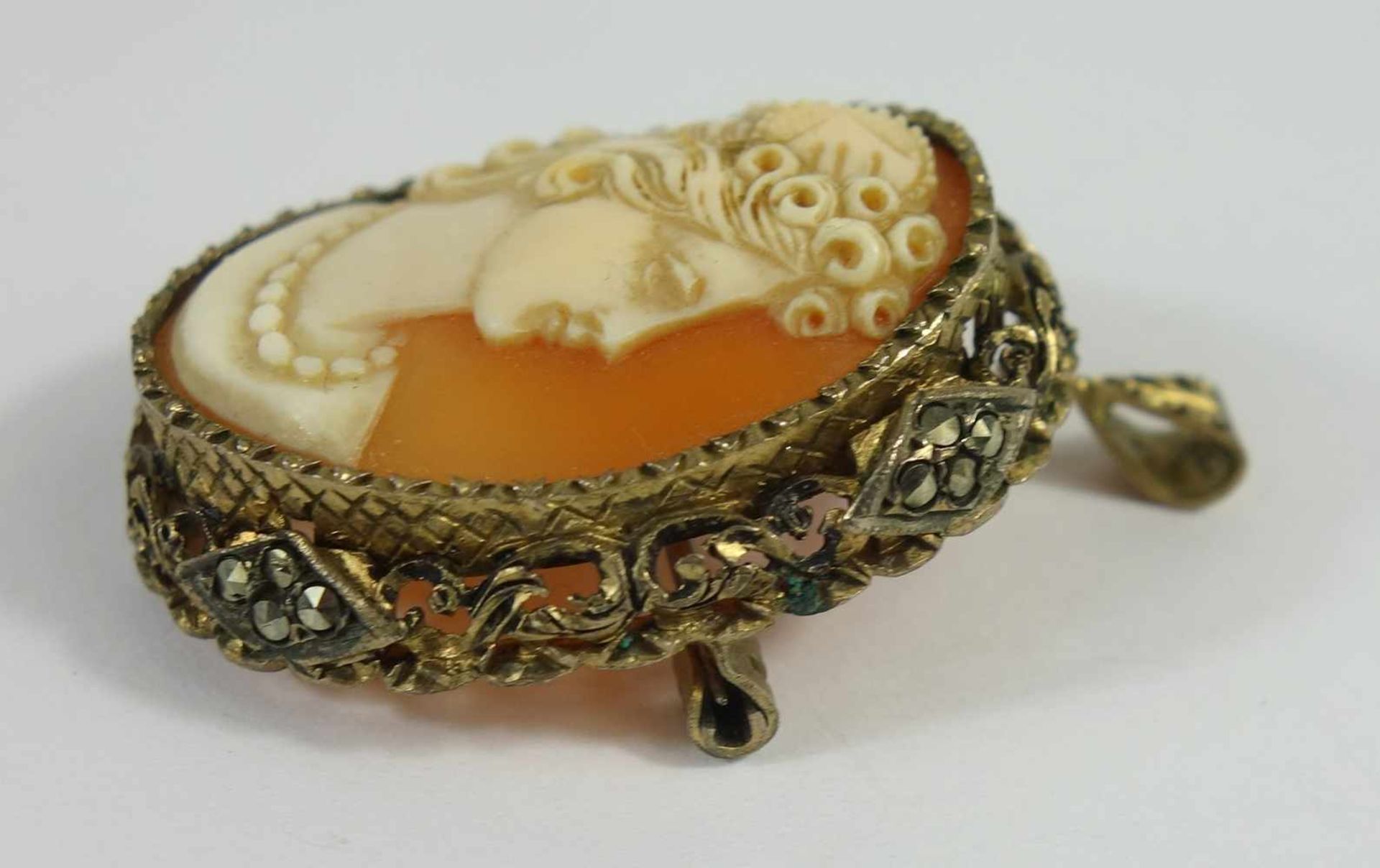 Pendant/brooch with shell cameo in filigree silver setting, c. 1890 - Bild 2 aus 2