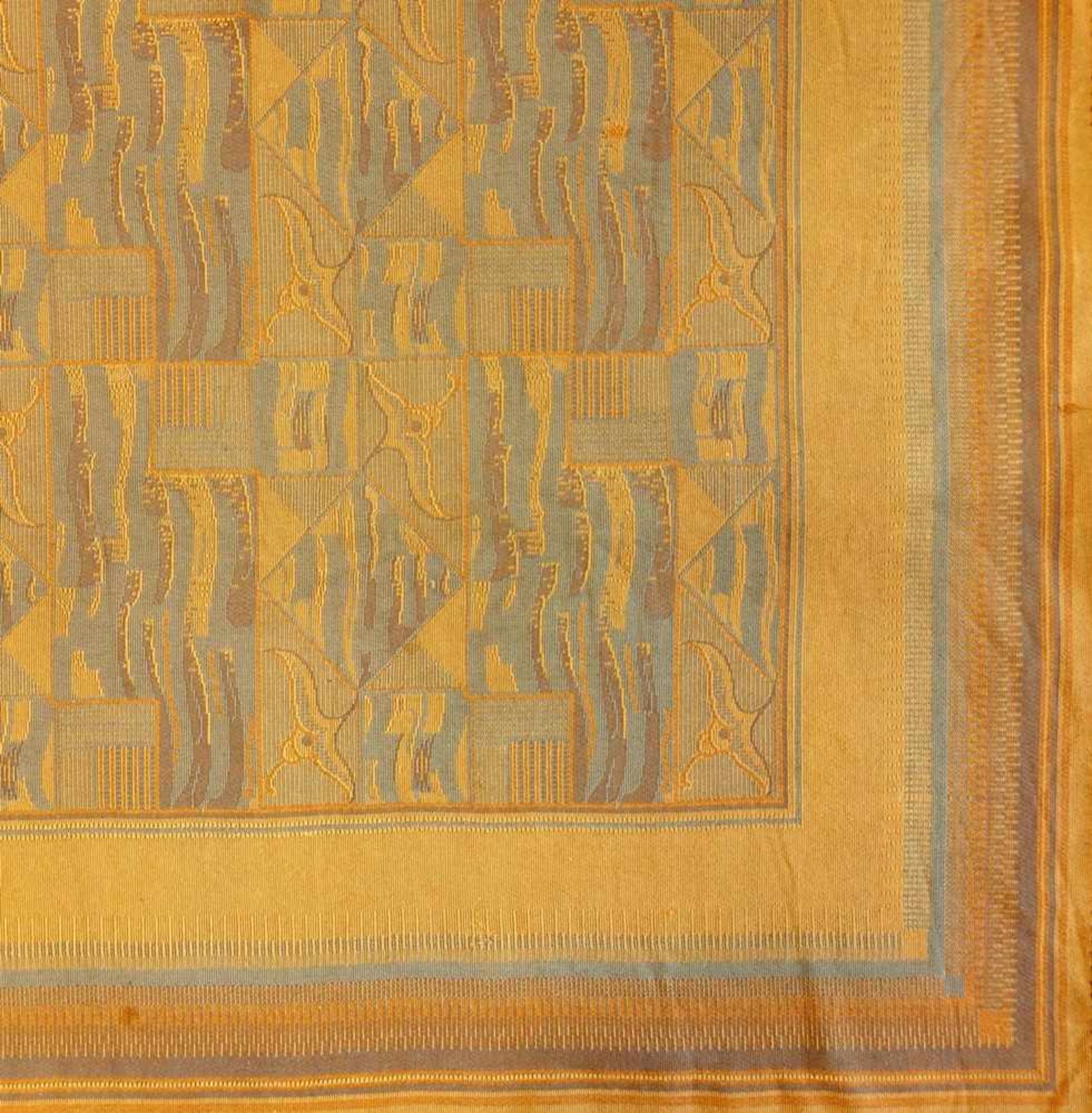 Tischdecke, Art deco, 1920/30er Jahre, eingewebtes orange-blaues, geometrisches Muster, zweiseitig - Bild 2 aus 2