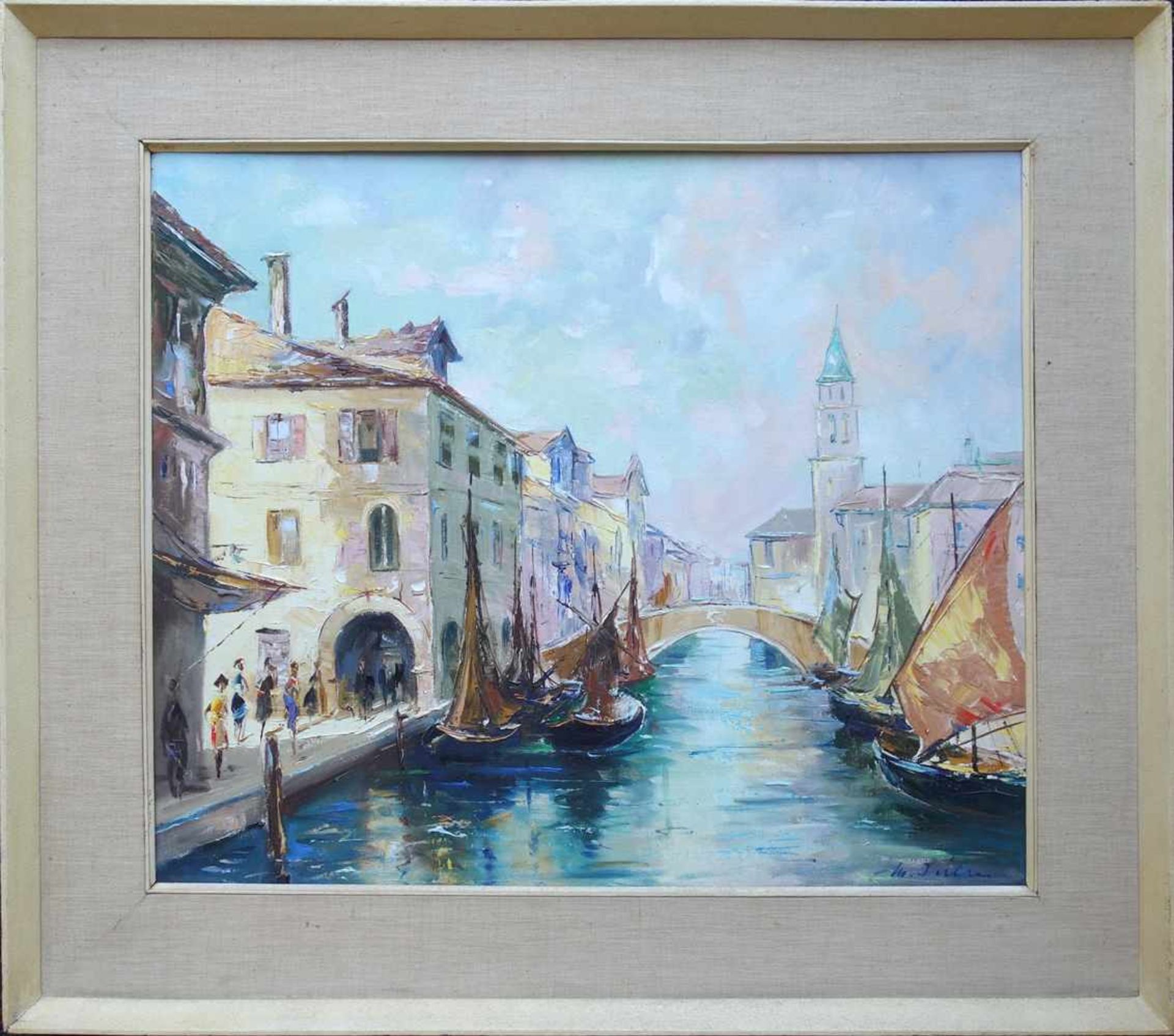 Manfred Feiler (*1925, Plauen - 2020, ebd.), "Chioggia in Venedig", 1960/70er Jahre, Öl/Lw., unten - Bild 2 aus 4