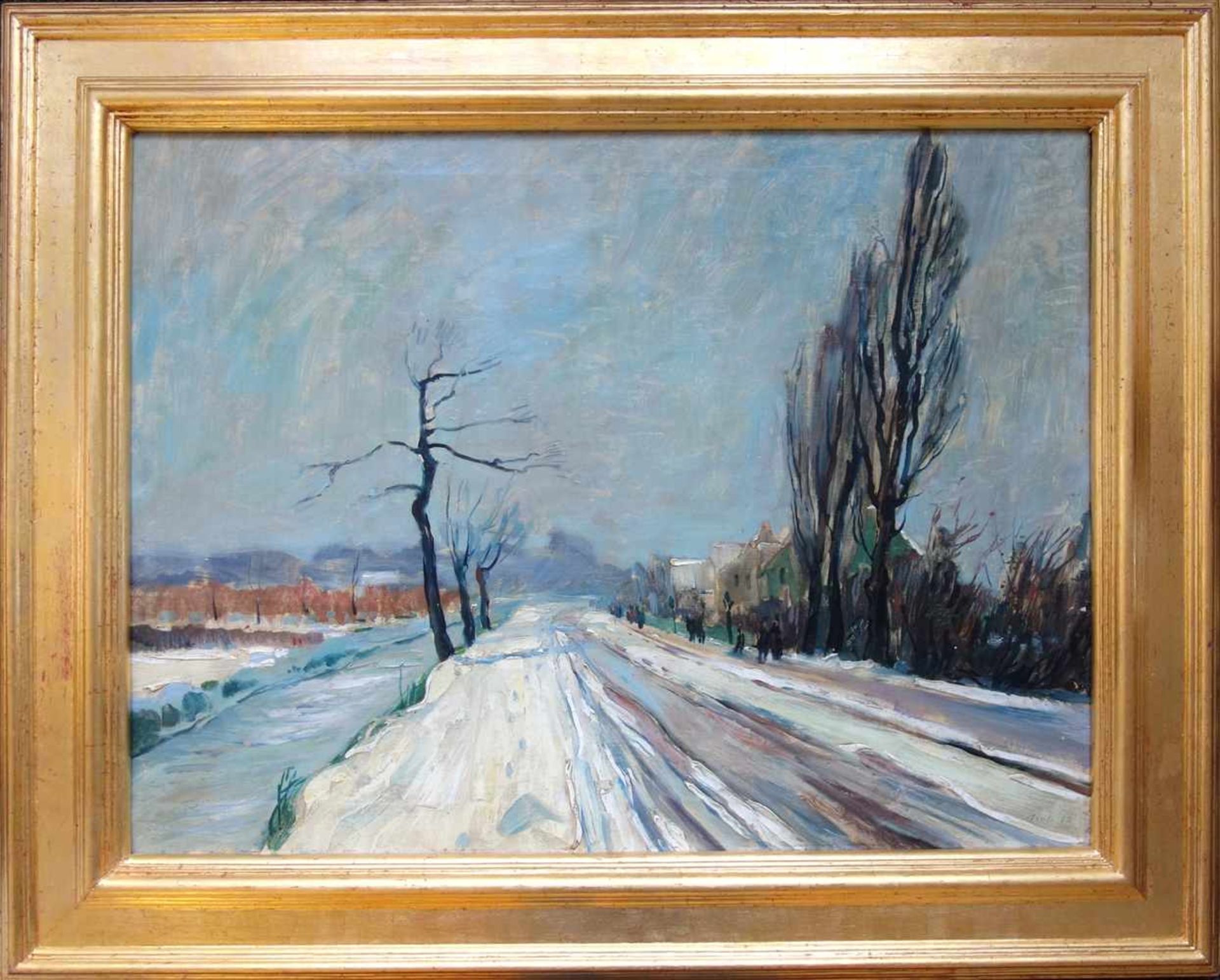 Karl Arste (1899, Hannover - 1942, Worpswede), "Winterliche Straße in Bremen", 1925, Öl/Leinwand,