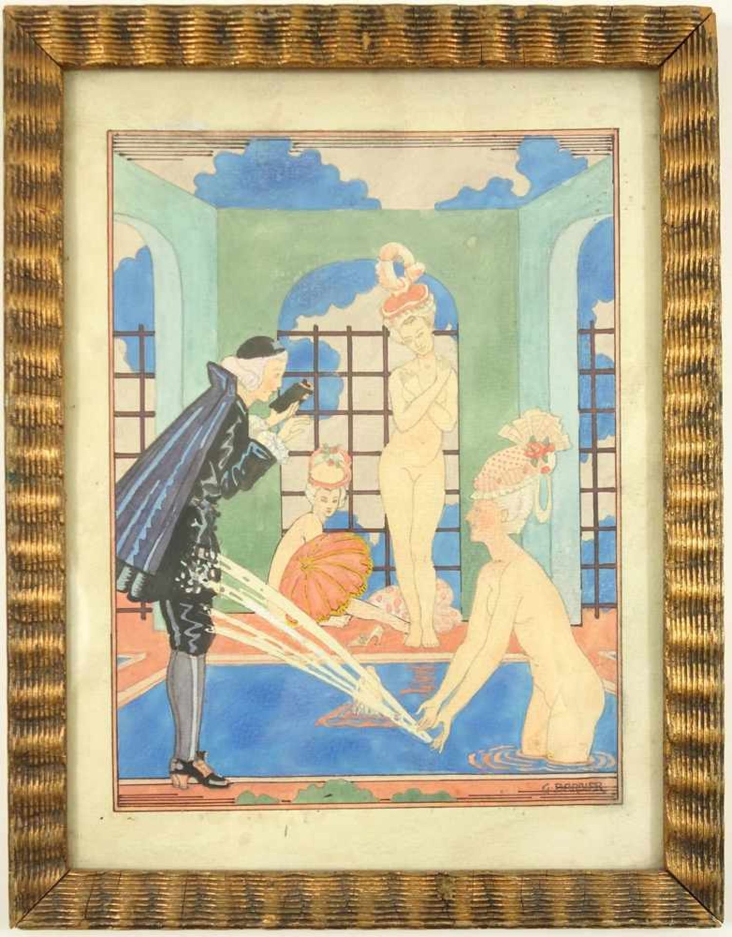 Georges Barbier attr. (1882, Nantes - 1932, Paris), "Im Bade", Jugendstil, Anfang 20. Jahrhundert,