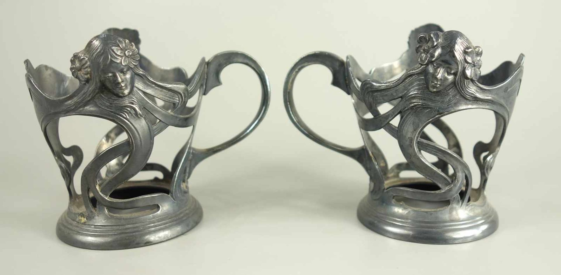2 Teeglashalter, Jugendstil, um 1900, WMF / Württembergische Metallwarenfabrik Geislingen, - Bild 3 aus 3